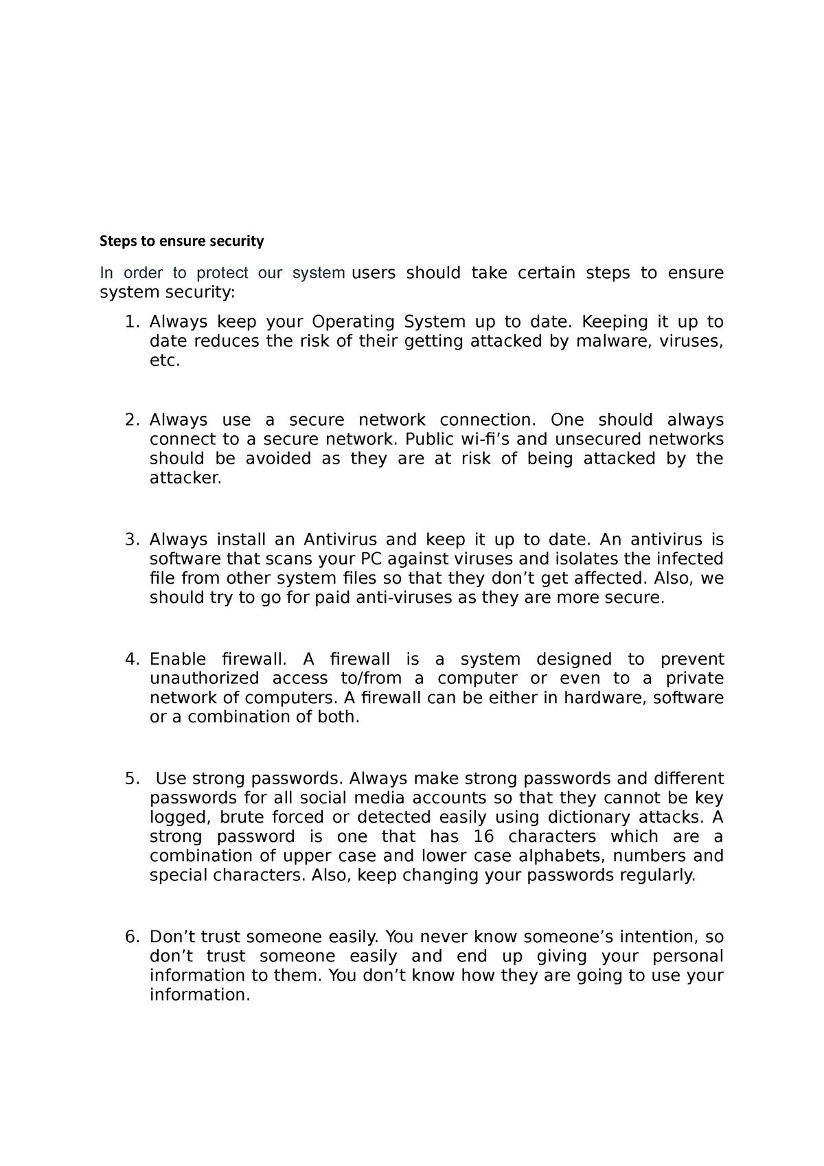 Steps for security sample Attacks Vulnerabilities - Steps to ensure ...