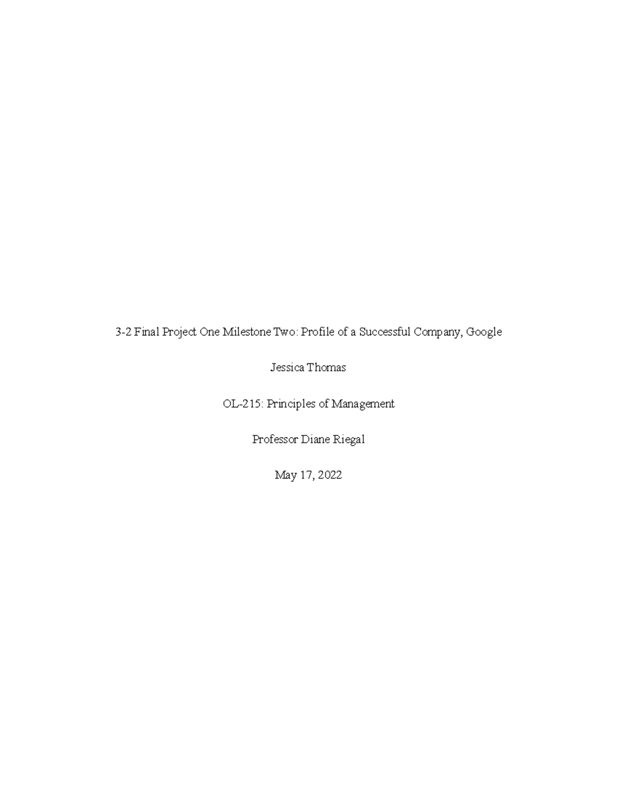 Final Project One Milestone Two Jessica Thomas - 3-2 Final Project One ...