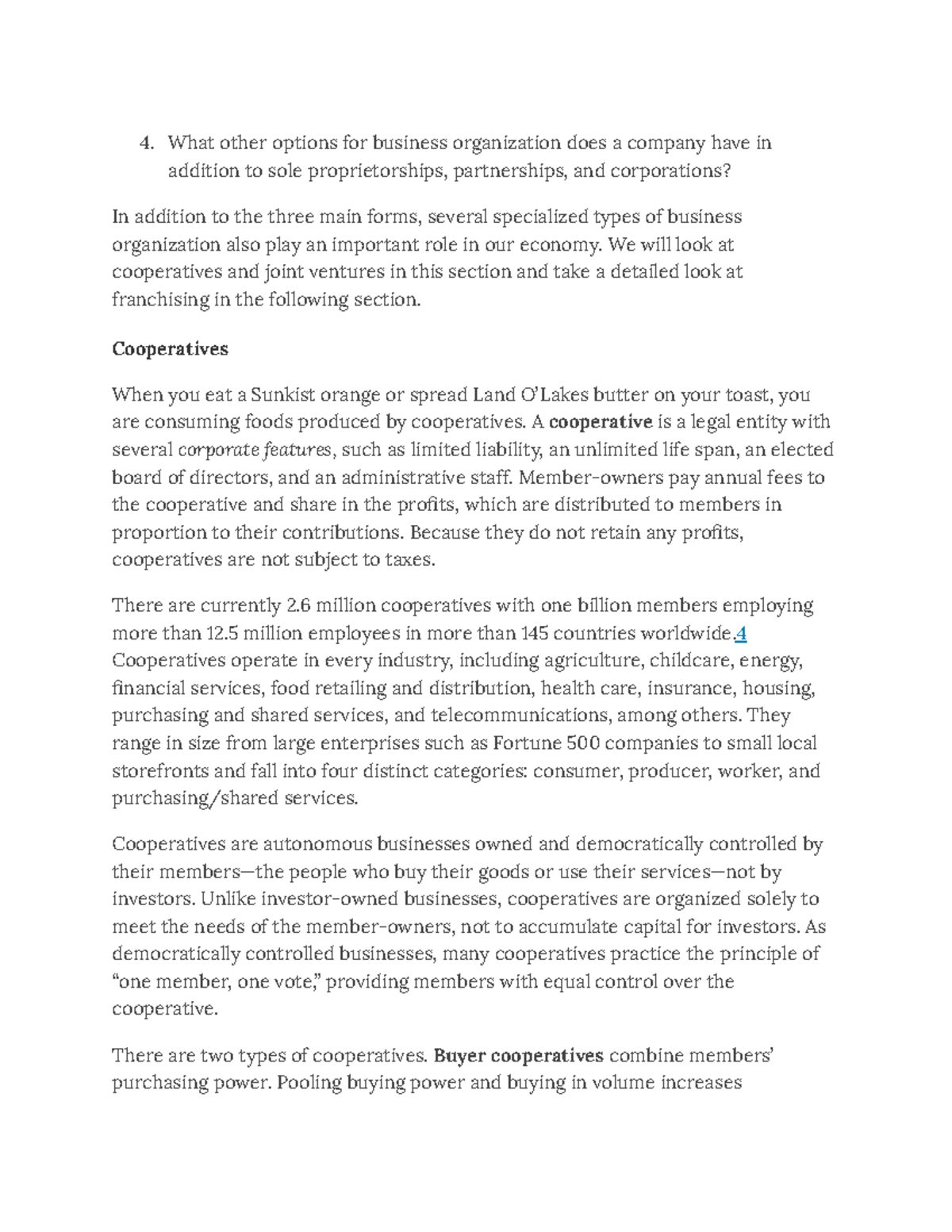 4.4 Specialized Forms of Business Organization What other options for