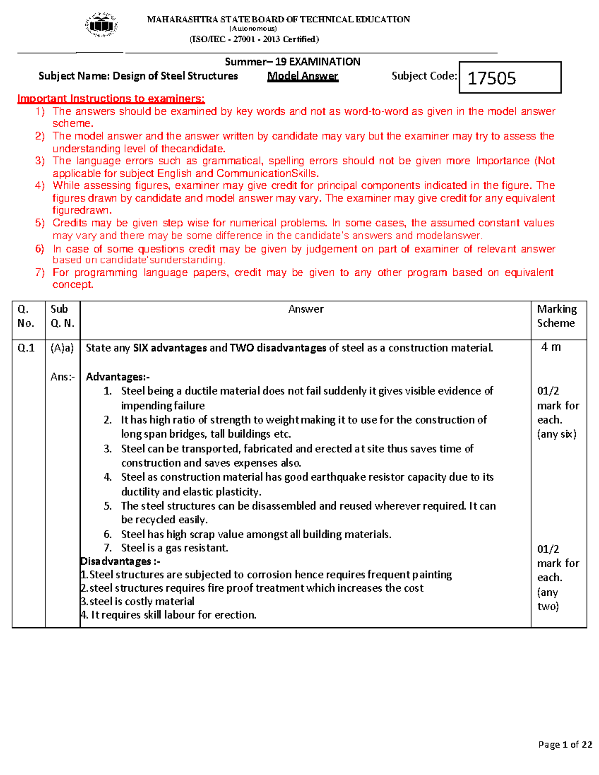 17505 Model Answers Summer 2019 - (Autonomous) (ISO/IEC - 27001 - 2013 ...