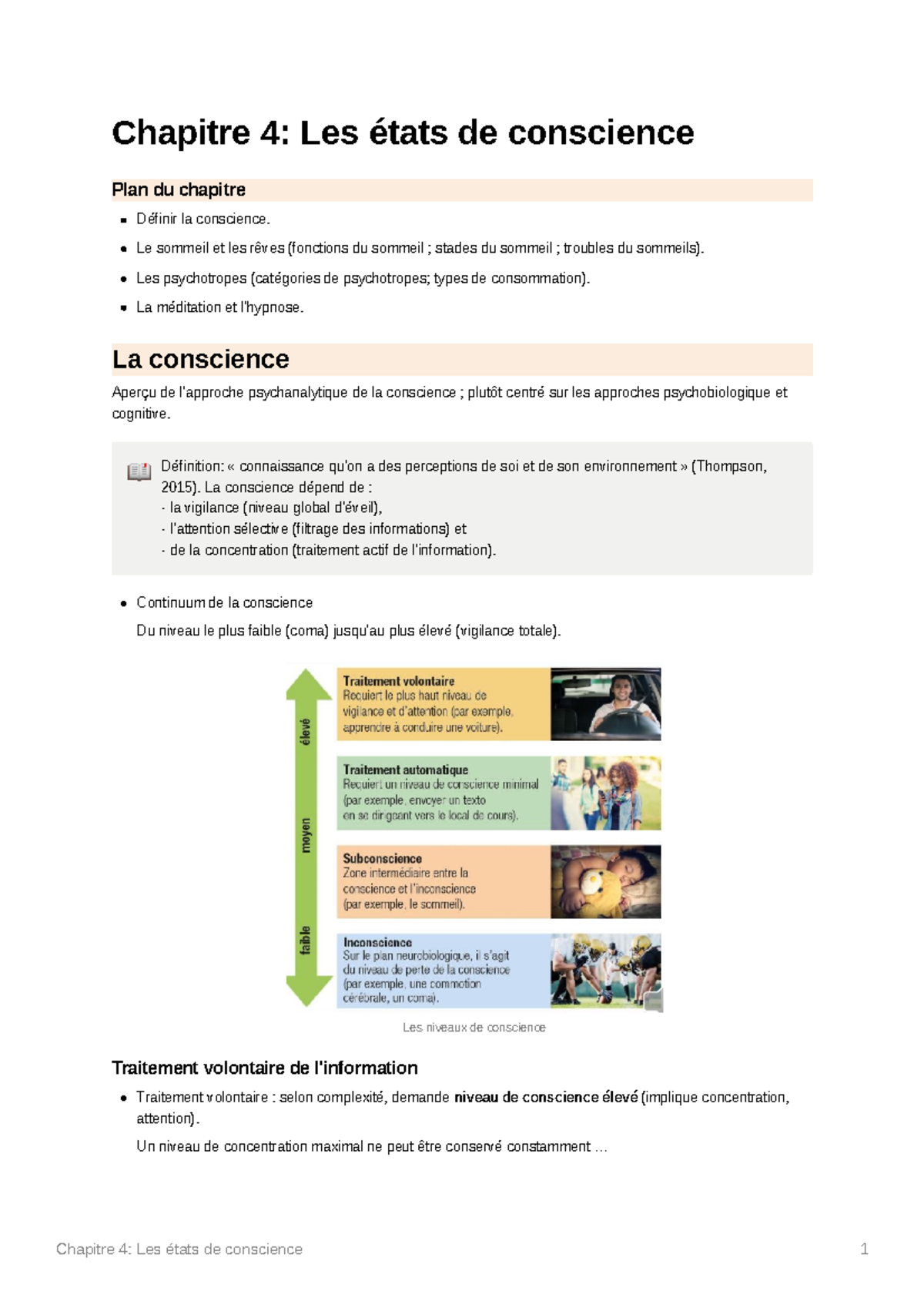 Chapitre 4 Les états de conscience - Chapitre 4: Les états de ...