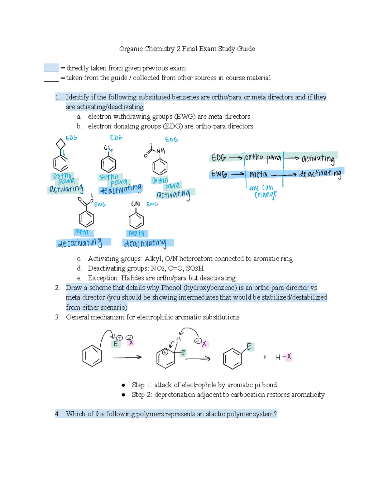 organic chemistry 2 final exam study guide