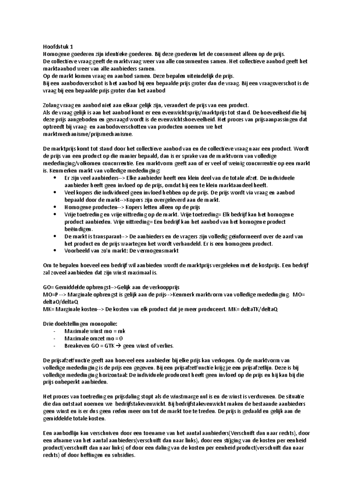 Marktgedrag samenvatting voor vwo 6 leerlingen economie - Hoofdstuk 1  Homogene goederen zijn - Studeersnel