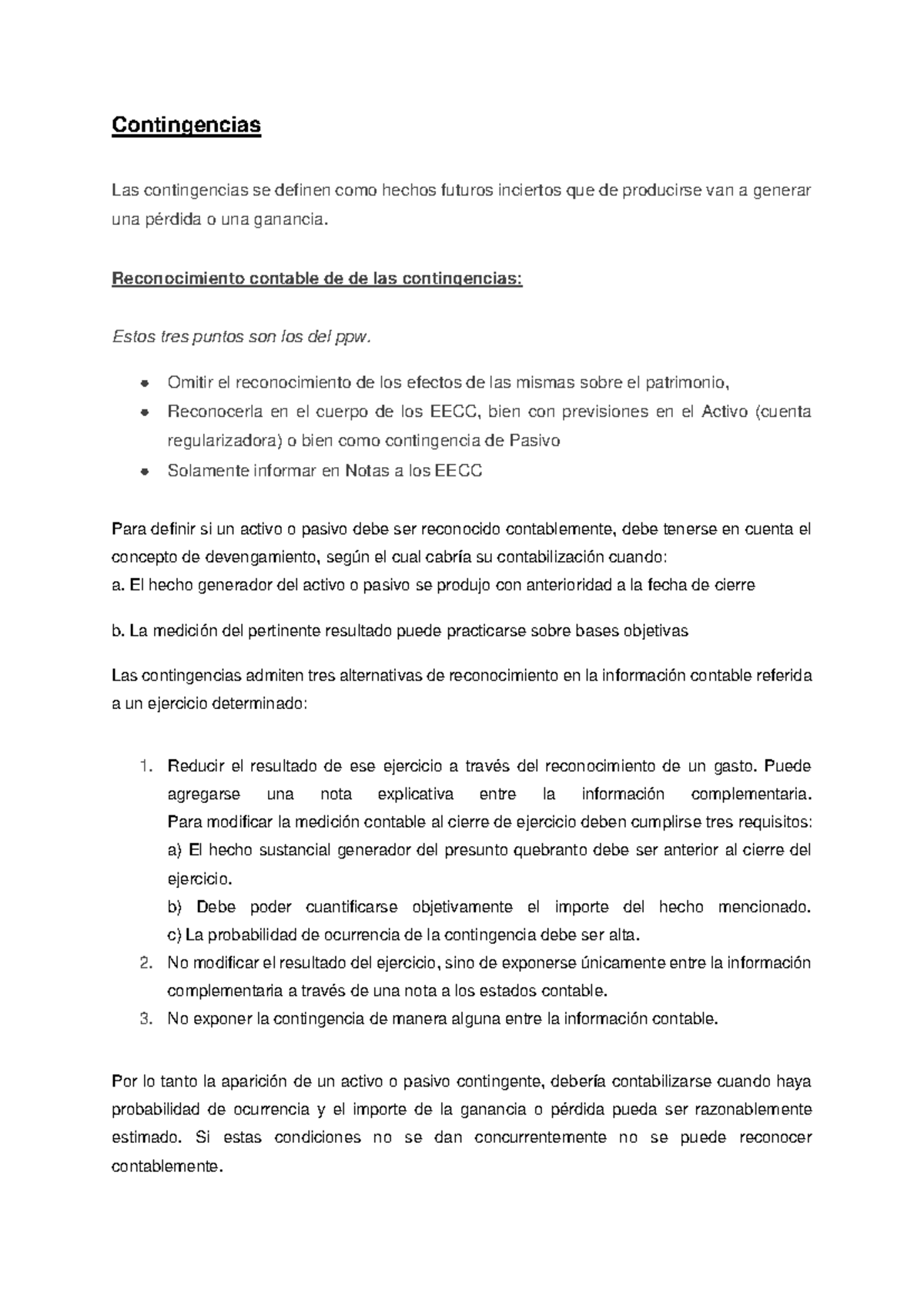 Teoría Contable 2 parcial - Contingencias Las contingencias se definen ...
