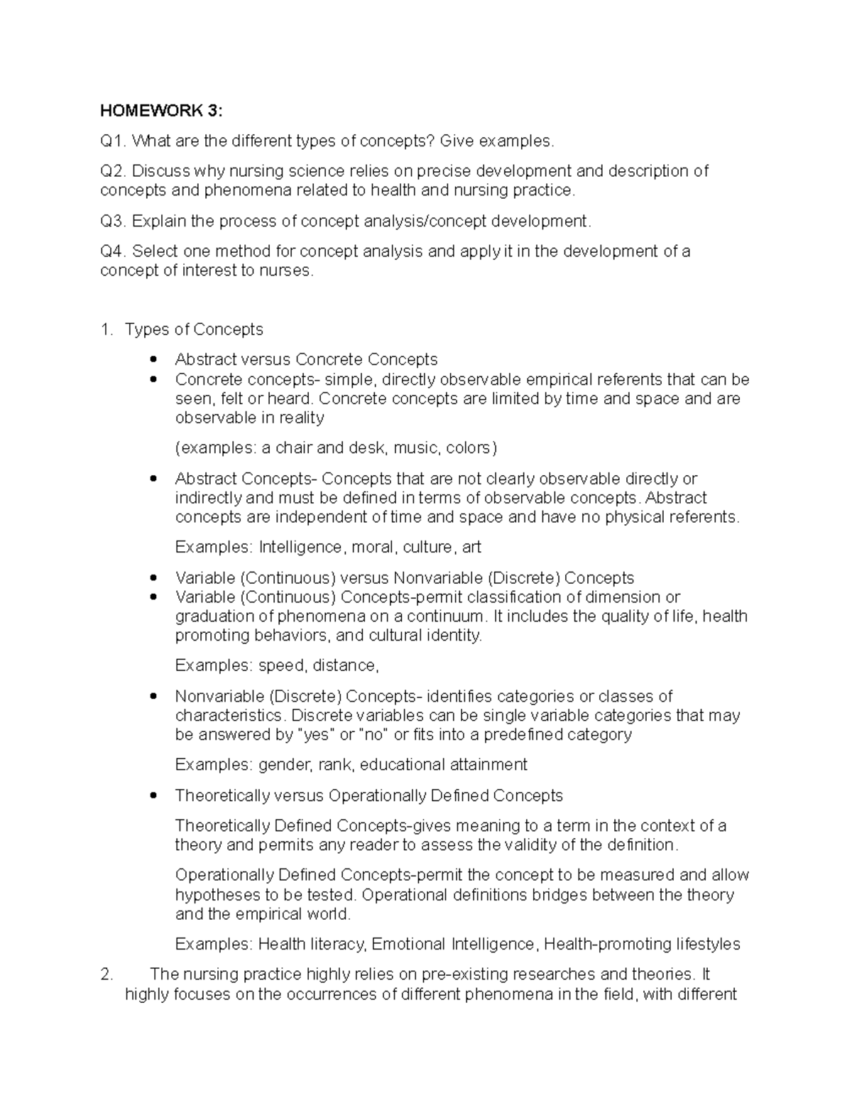 Abstract, Concrete, variable, non variable concepts HOMEWORK 3 Q1