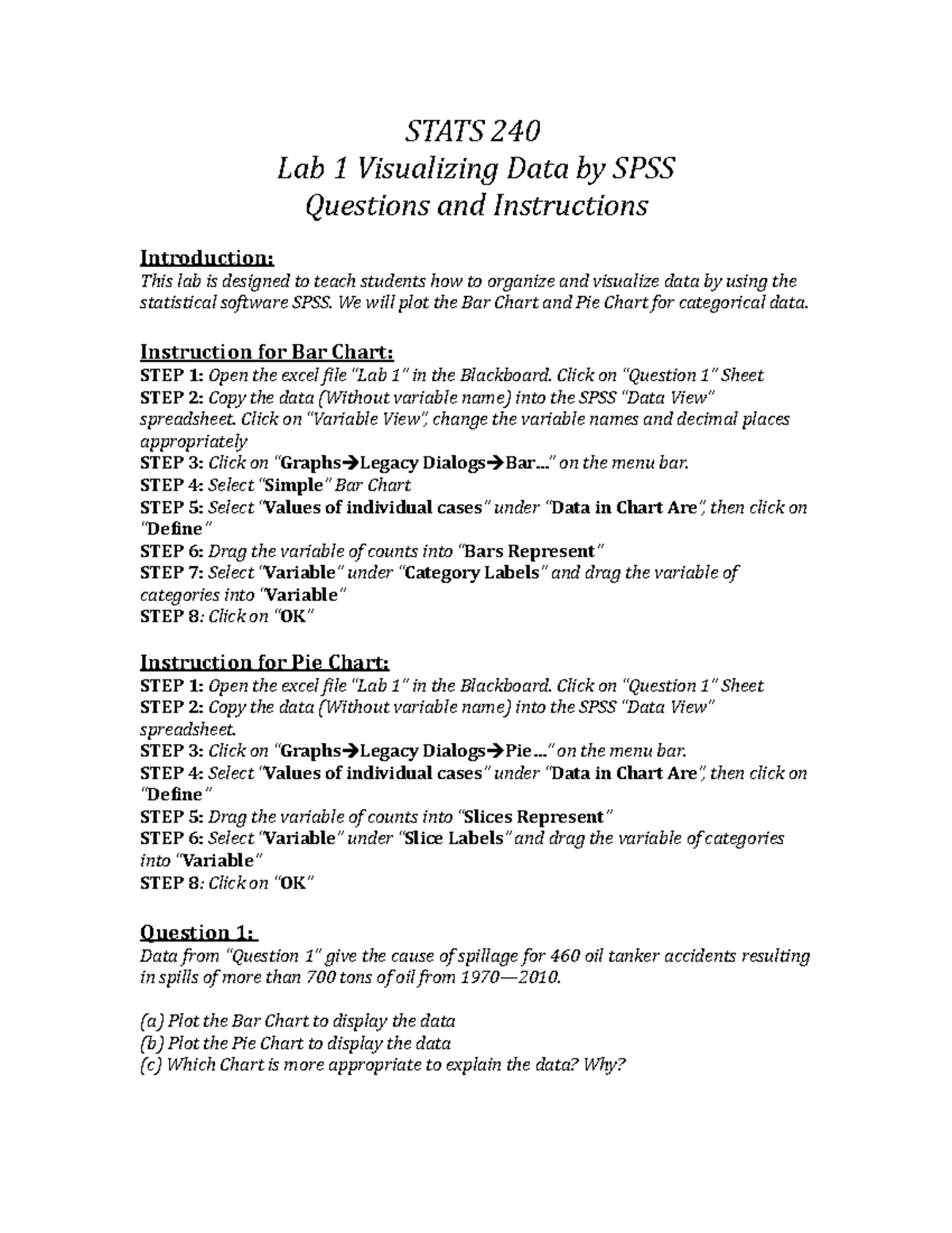 Lab1 Question & Instruction - STATS 240 Lab 1 Visualizing Data by SPSS ...