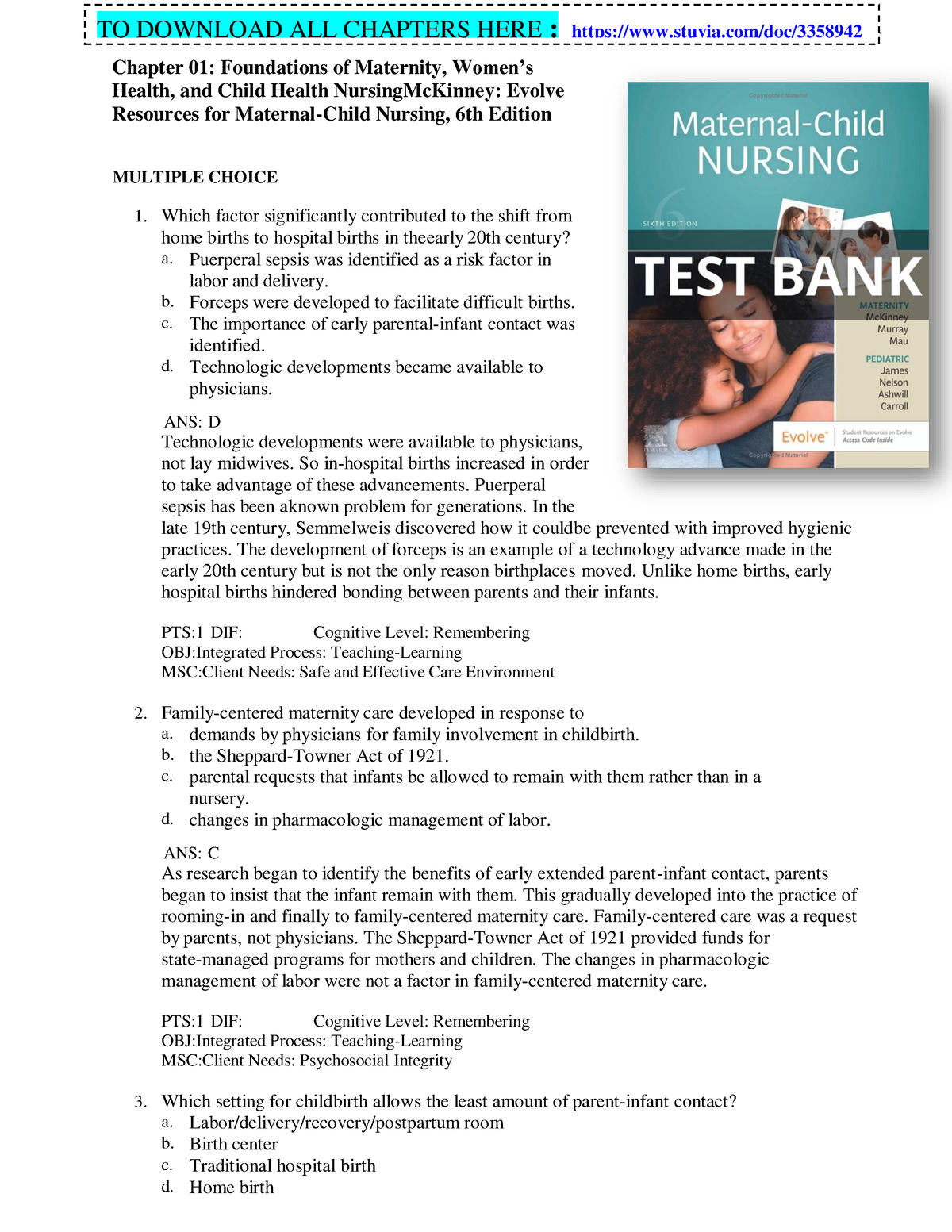 Test Bank Maternal Child Nursing 6th Edition By Emily Slone Mc Kinney ...