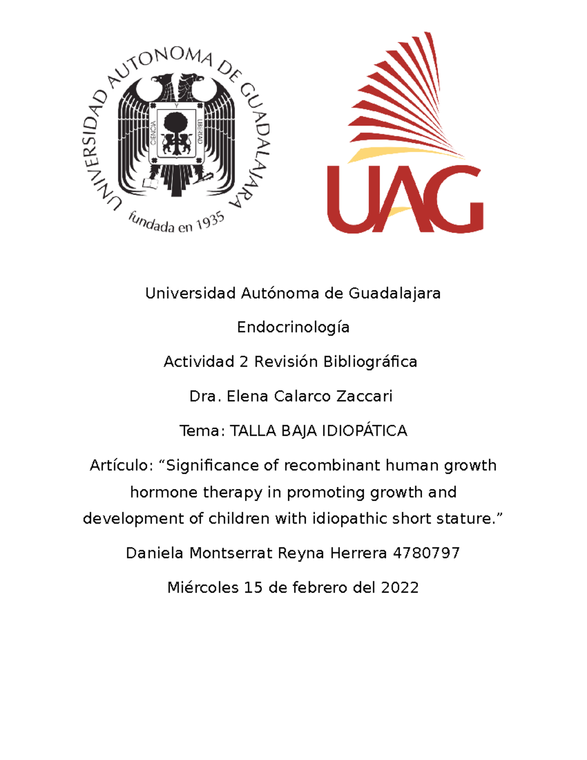 Talla Baja Ideopatica - RB Endocrino - Universidad Autónoma De ...