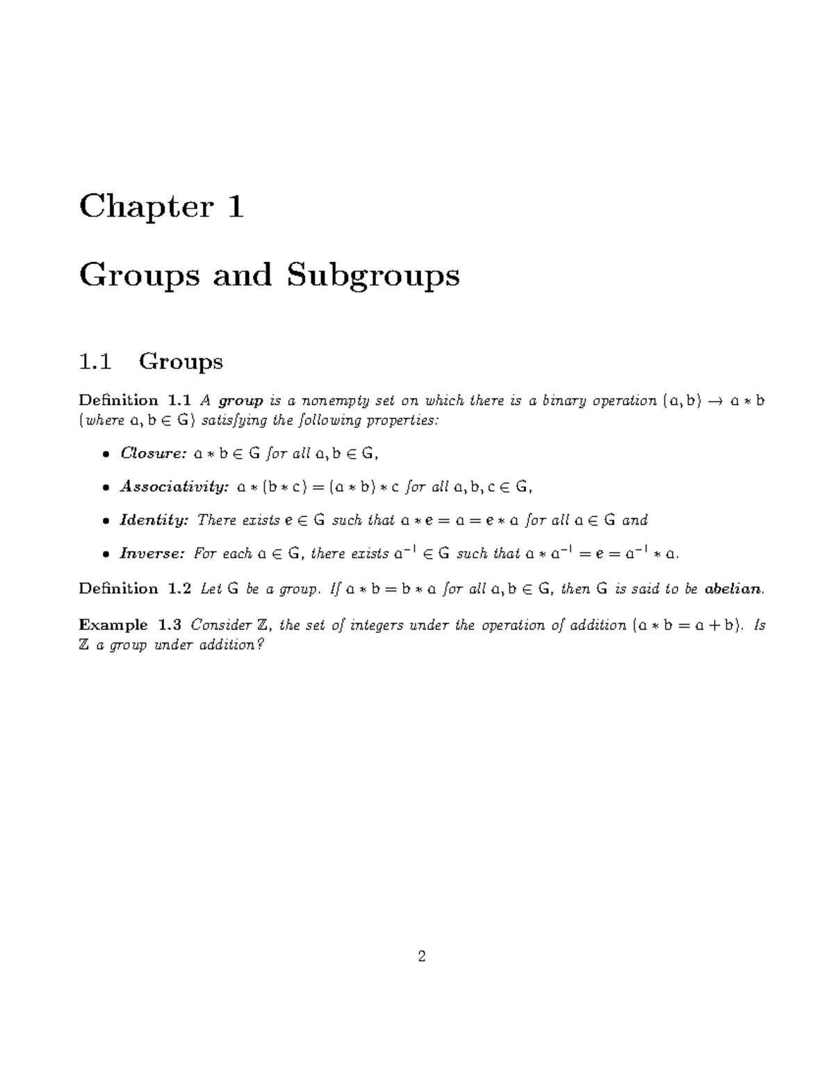 Chapter 1 - Lecture Notes 1 - Chapter 1 Groups And Subgroups 1 Groups ...