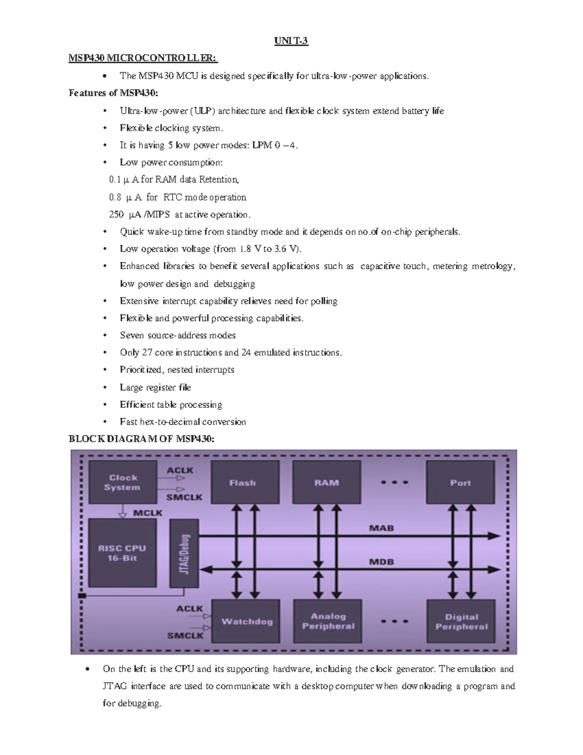 Unit-3 - Unit - UNI T- MSP430 MICROCONTROLLER: The MSP430 MCU Is ...