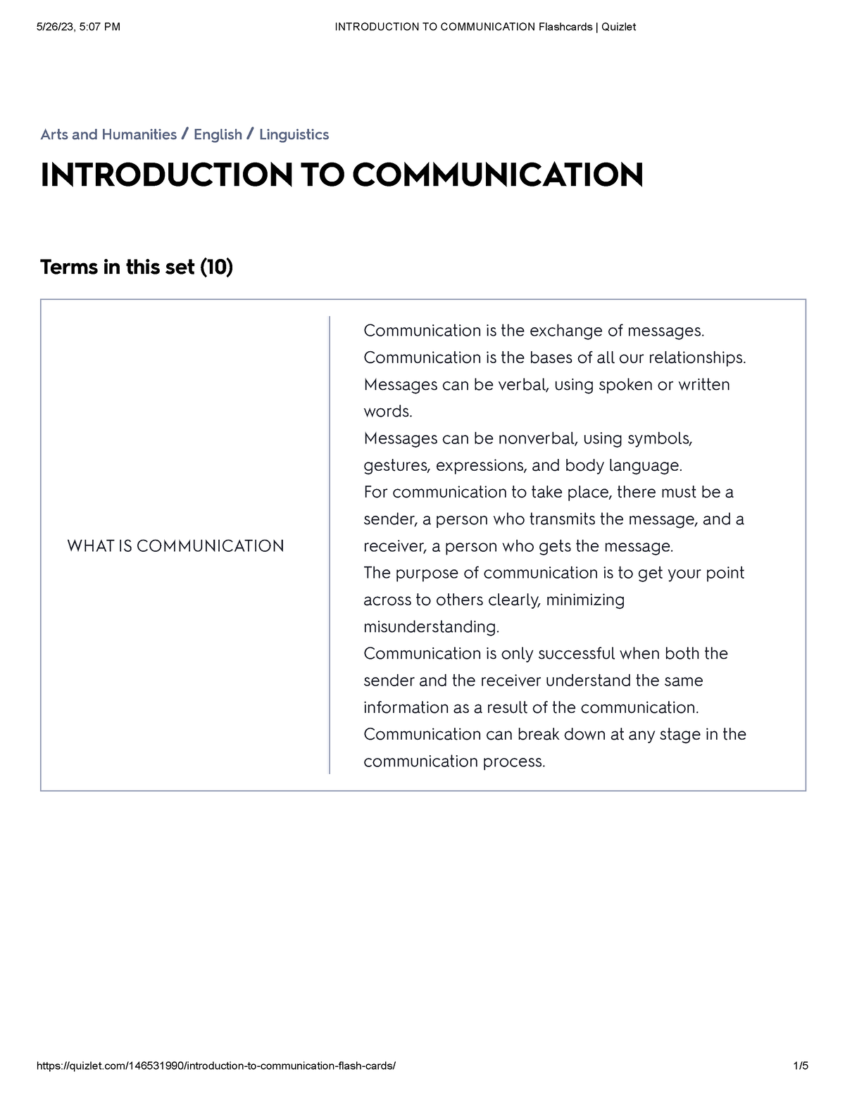 Introduction TO Communication Flashcards Quizlet - INTRODUCTION TO ...