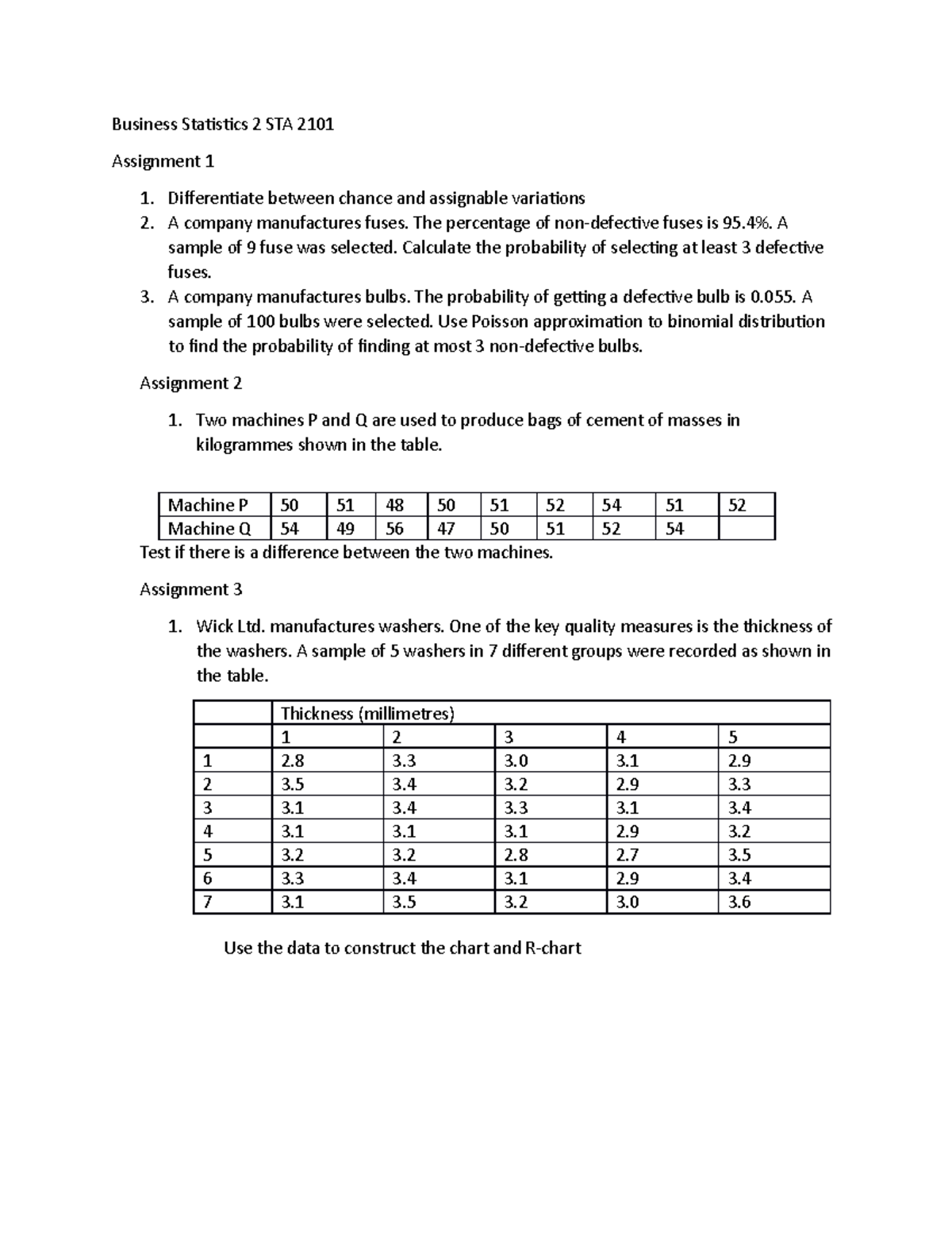 Asscat - Business Statistics 2 STA 2101 Assignment 1 Differentiate ...