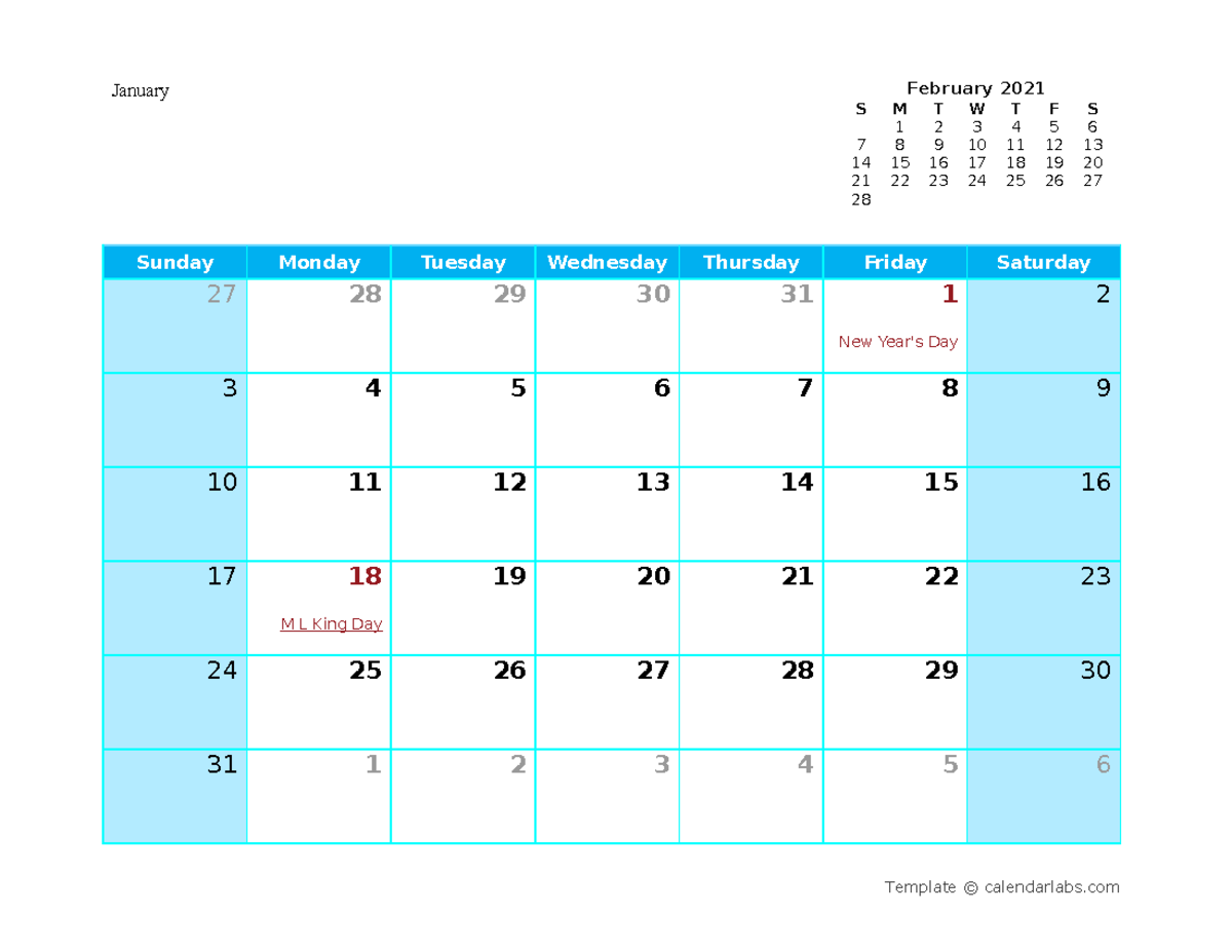 Calender for 2021 - Little document - Good Friday January S M T W T F ...