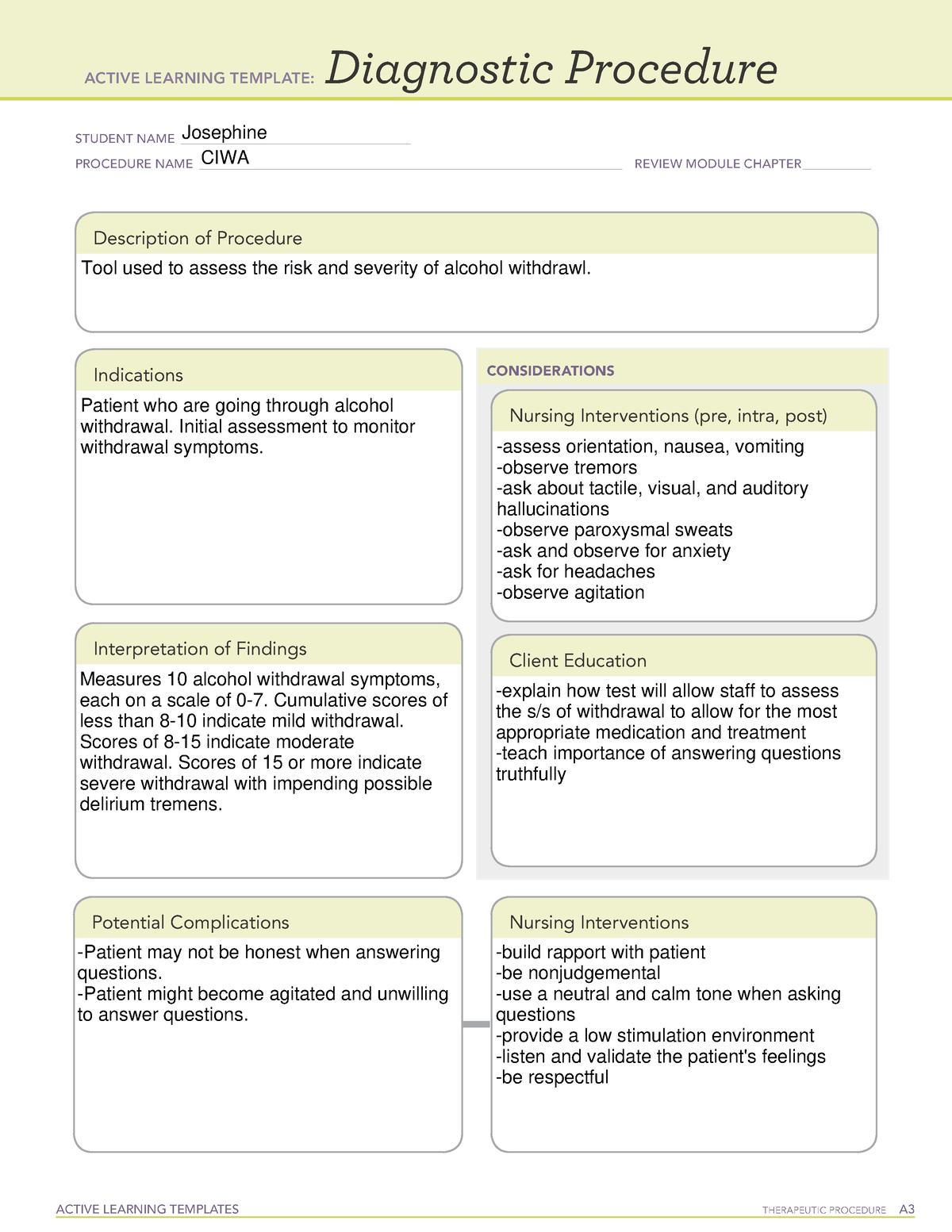 CIWA - CIWA diagnostic procedure - ACTIVE LEARNING TEMPLATES ...