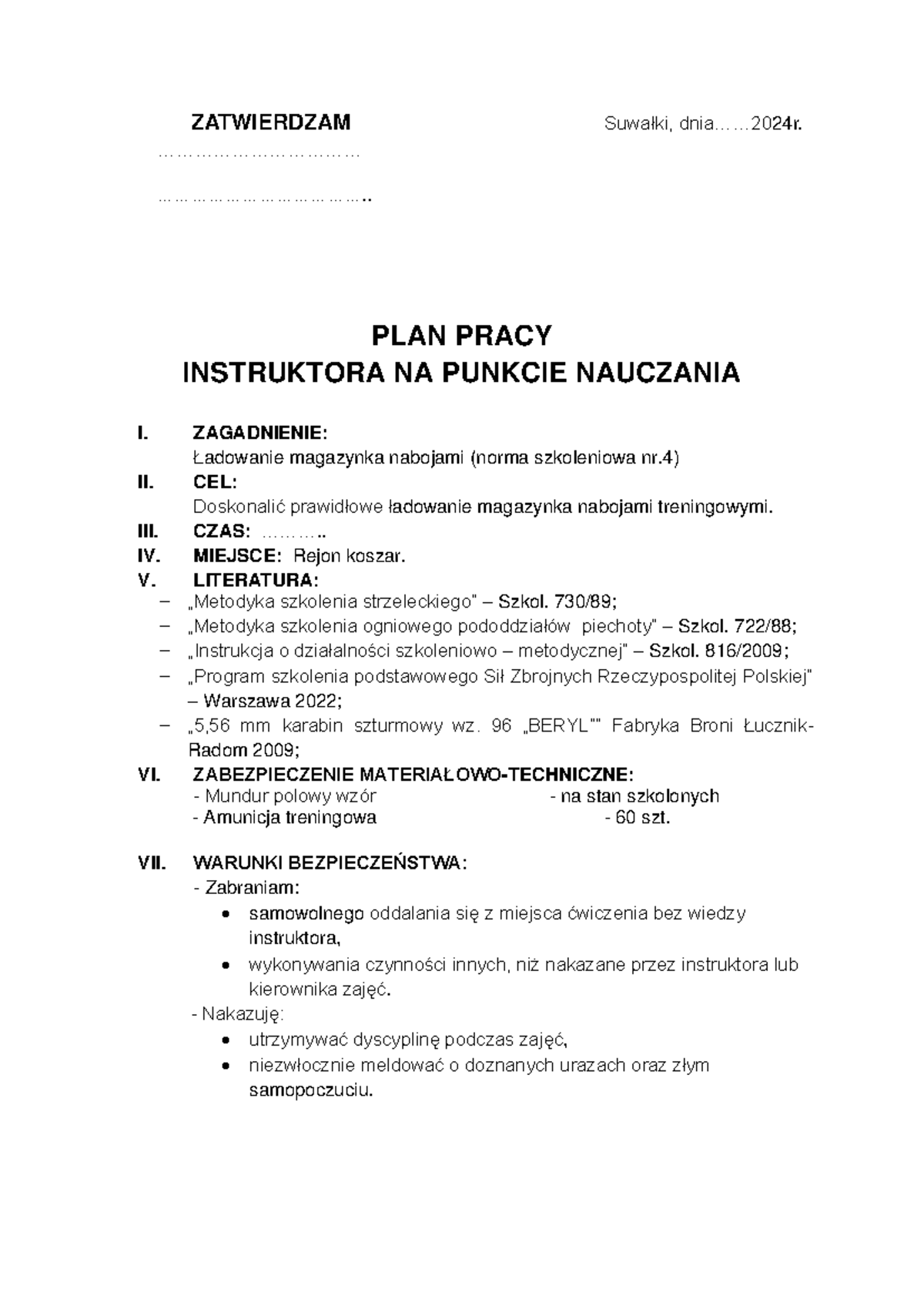 ładowanie i rozładowywanie magazynka nabojami treningowymi