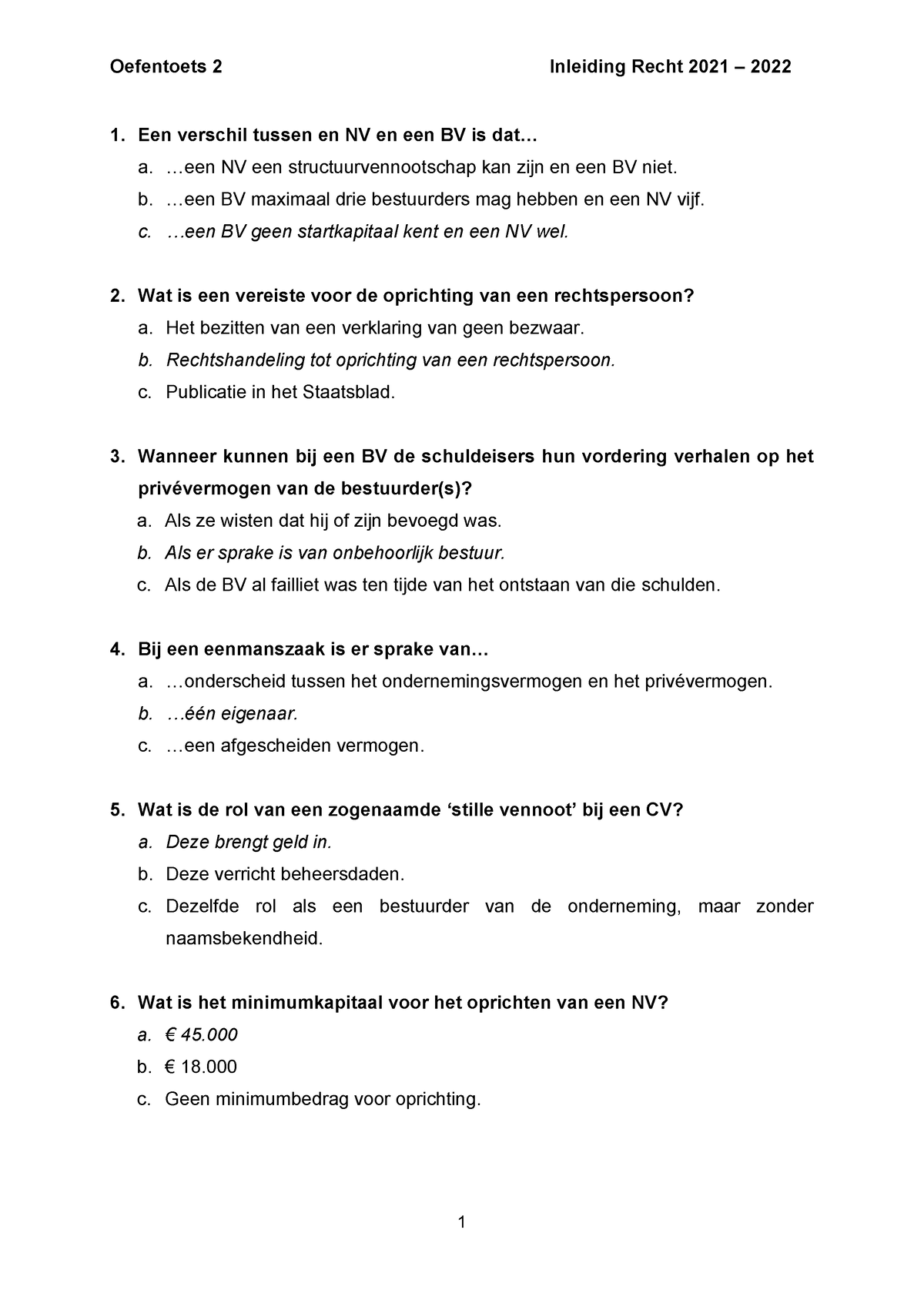 Oefentoets 2 Inleiding Recht 2021 - 2022 Antwoord - Een Verschil Tussen ...