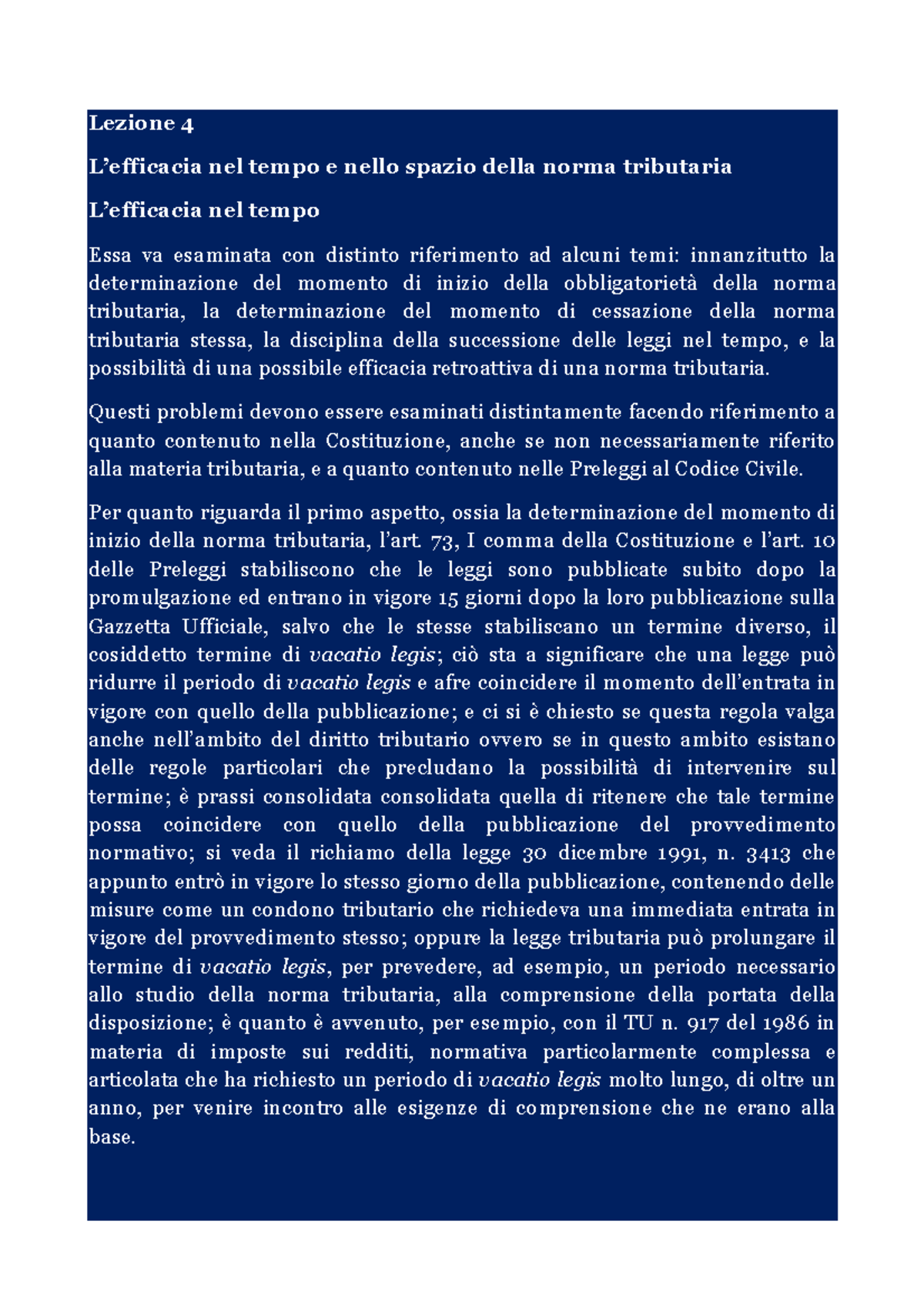 Lezione 4 - L Efficacia Nel Tempo E Nello Spazio Della Norma Tributaria ...