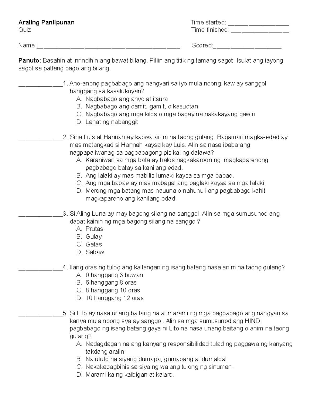 AP - Quiz - Yep - Araling Panlipunan Time started ...