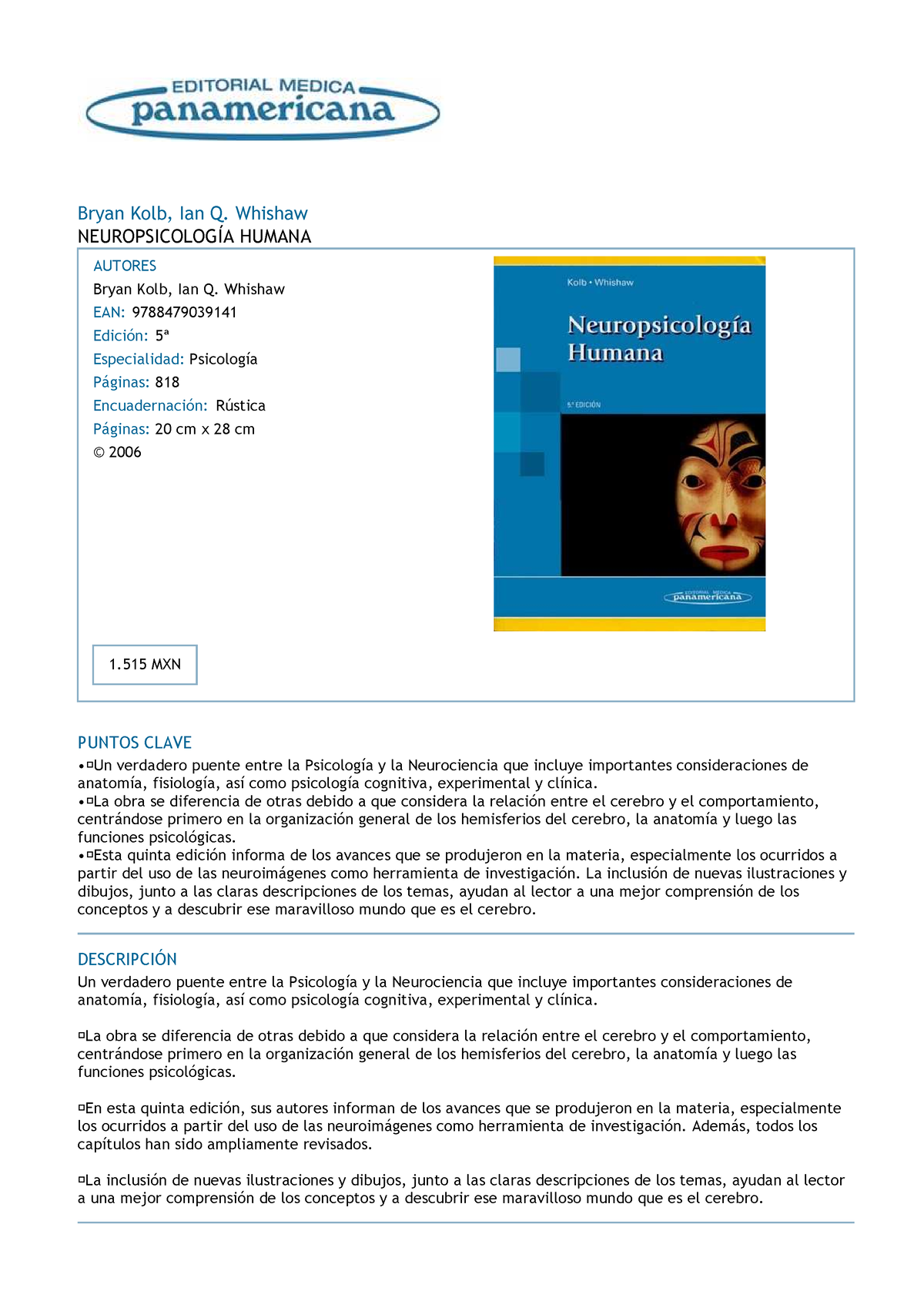 Neuropsicologia Humana - Bryan Kolb, Ian Q. Whishaw NEUROPSICOLOGÍA ...