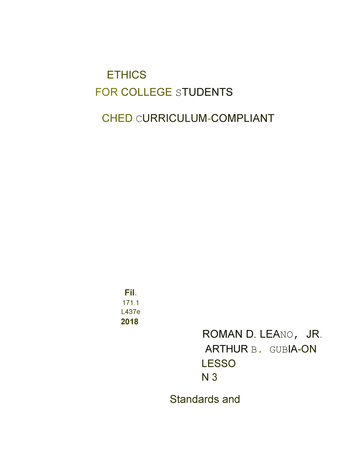 Ethics..Chapter 1,lesson 3 - ETHICS FOR COLLEGE STUDENTS CHED ...