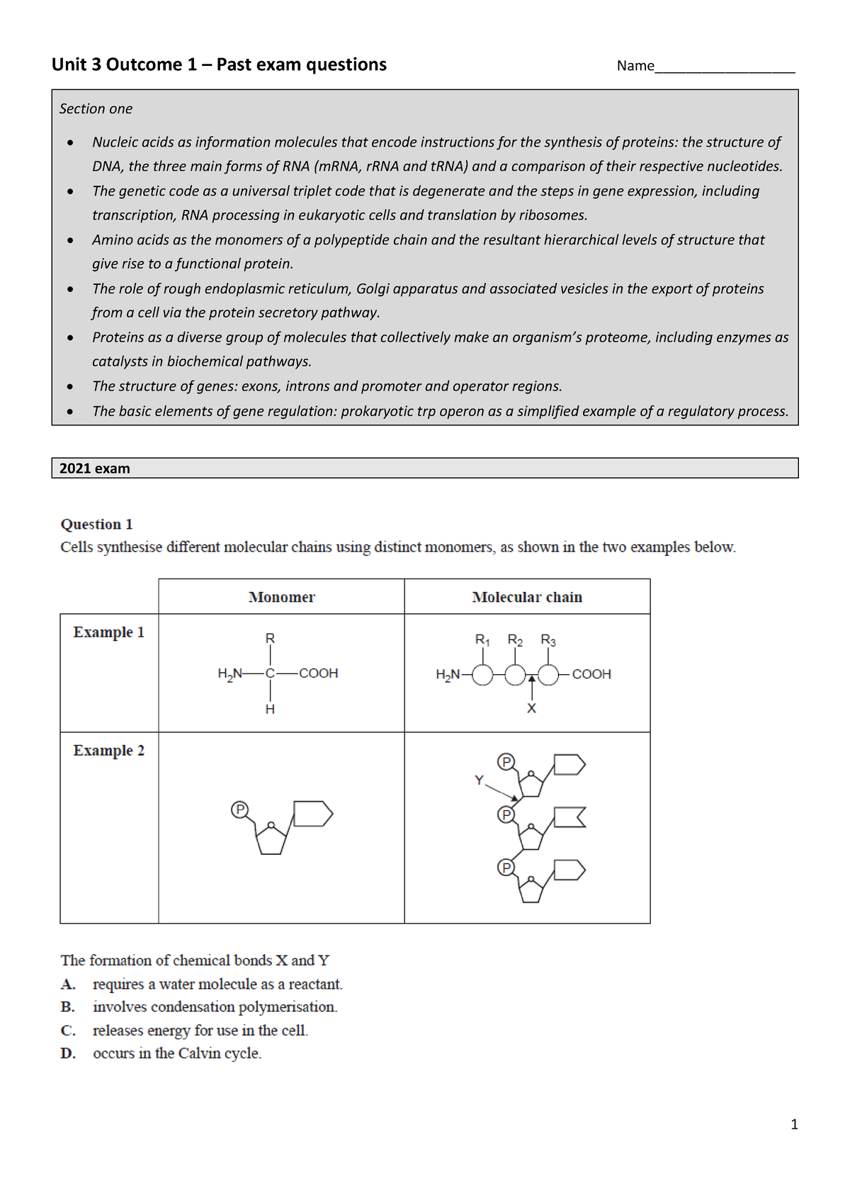 2022 U3 O1 Questions - Class Notes For Biology - Unit 3 Outcome 1 ...