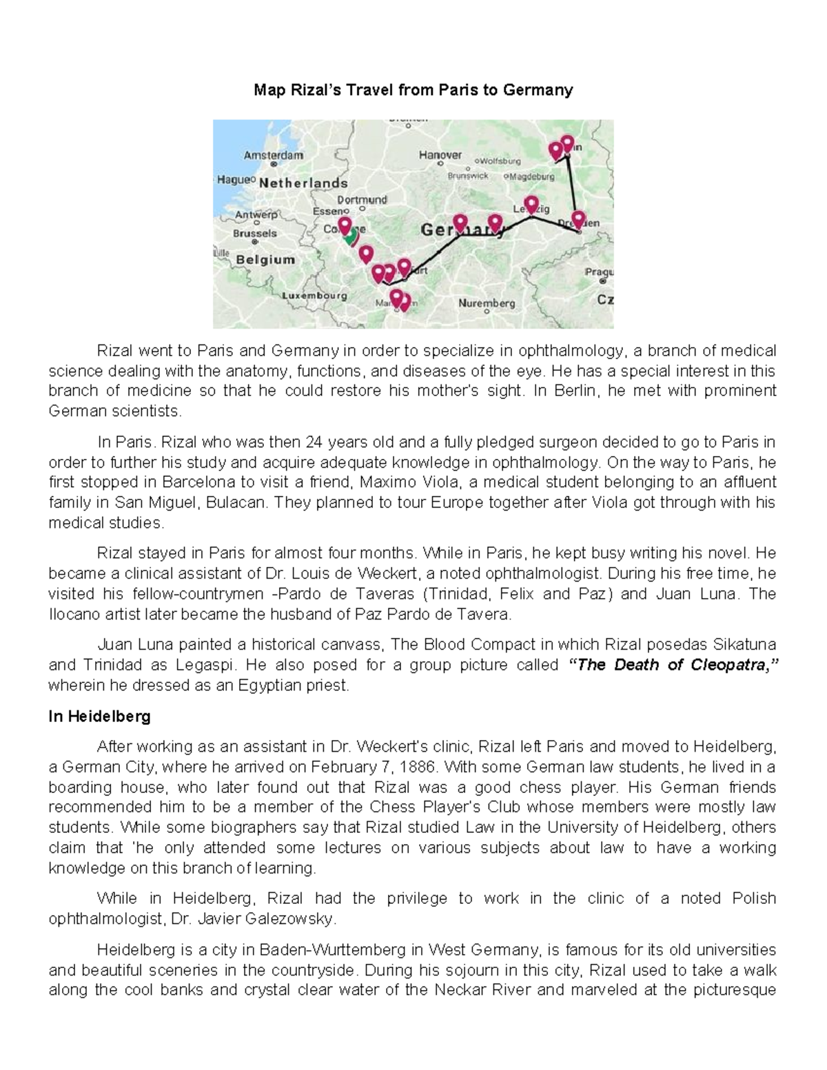 Paris to Germany Rizal - Map Rizal’s Travel from Paris to Germany Rizal ...