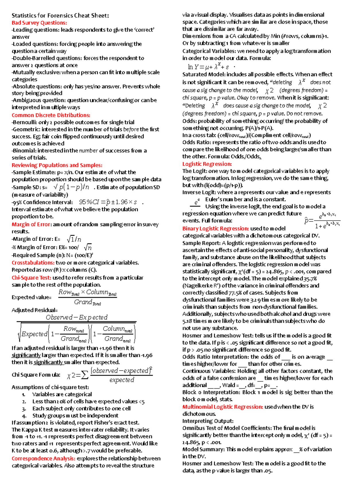 Statistics for Forensics Cheat Sheet - Prevents whole story being ...