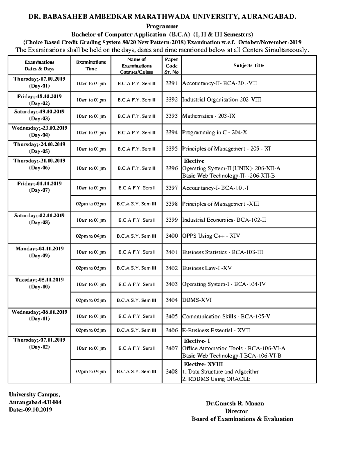 BBA BCA CBCS Pattern I to III Sem - ####### Examinations ####### Dates ...