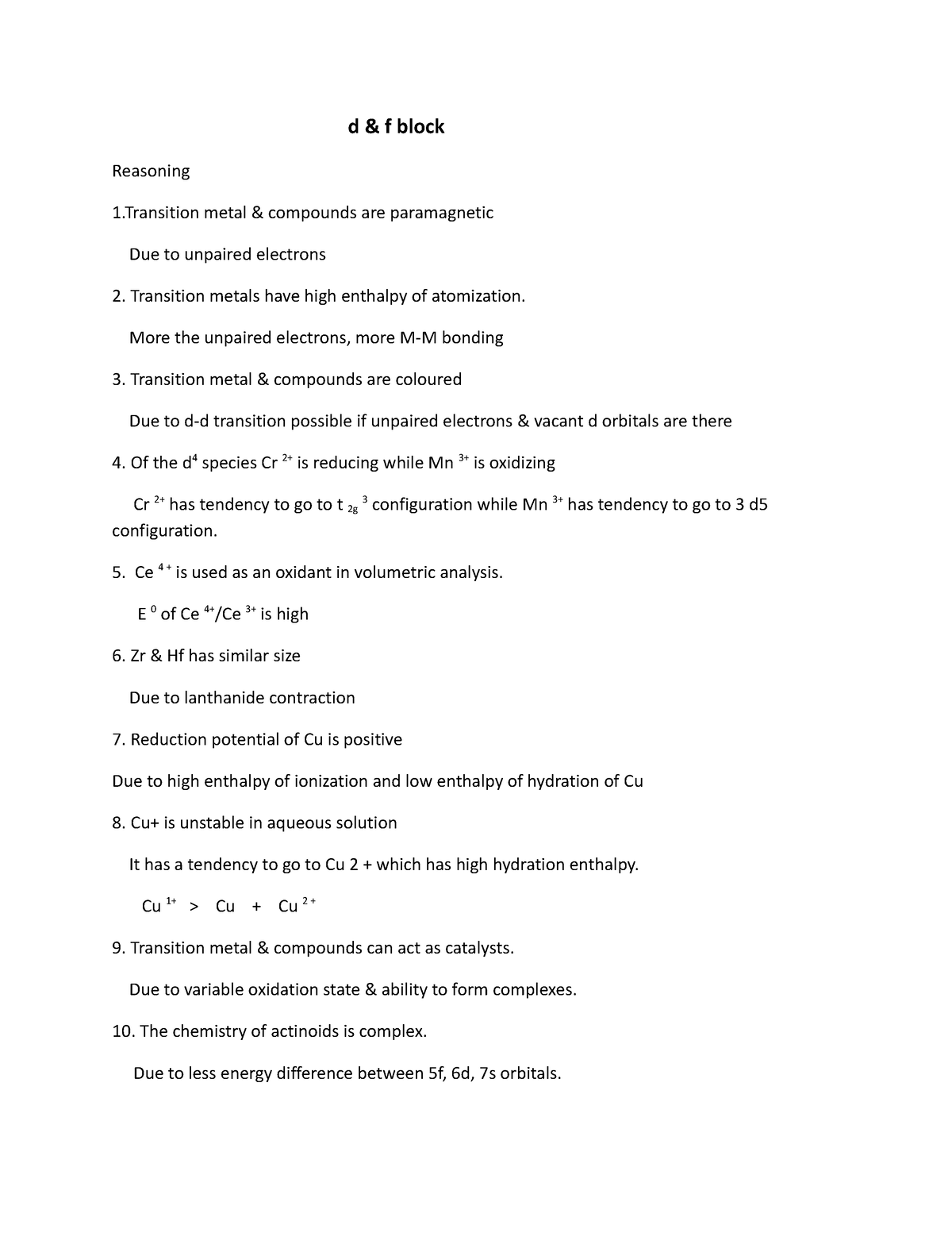 D & f important qns super project d & f block Reasoning 1 metal