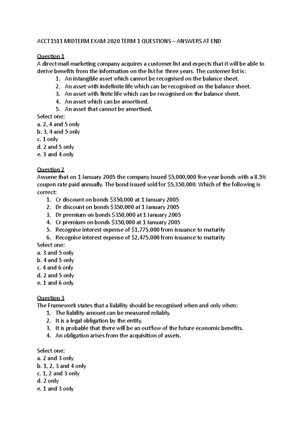 MIDTERM EXAM 2020 TERM 1 Questions and Answers - ACCT1511 MIDTERM EXAM ...