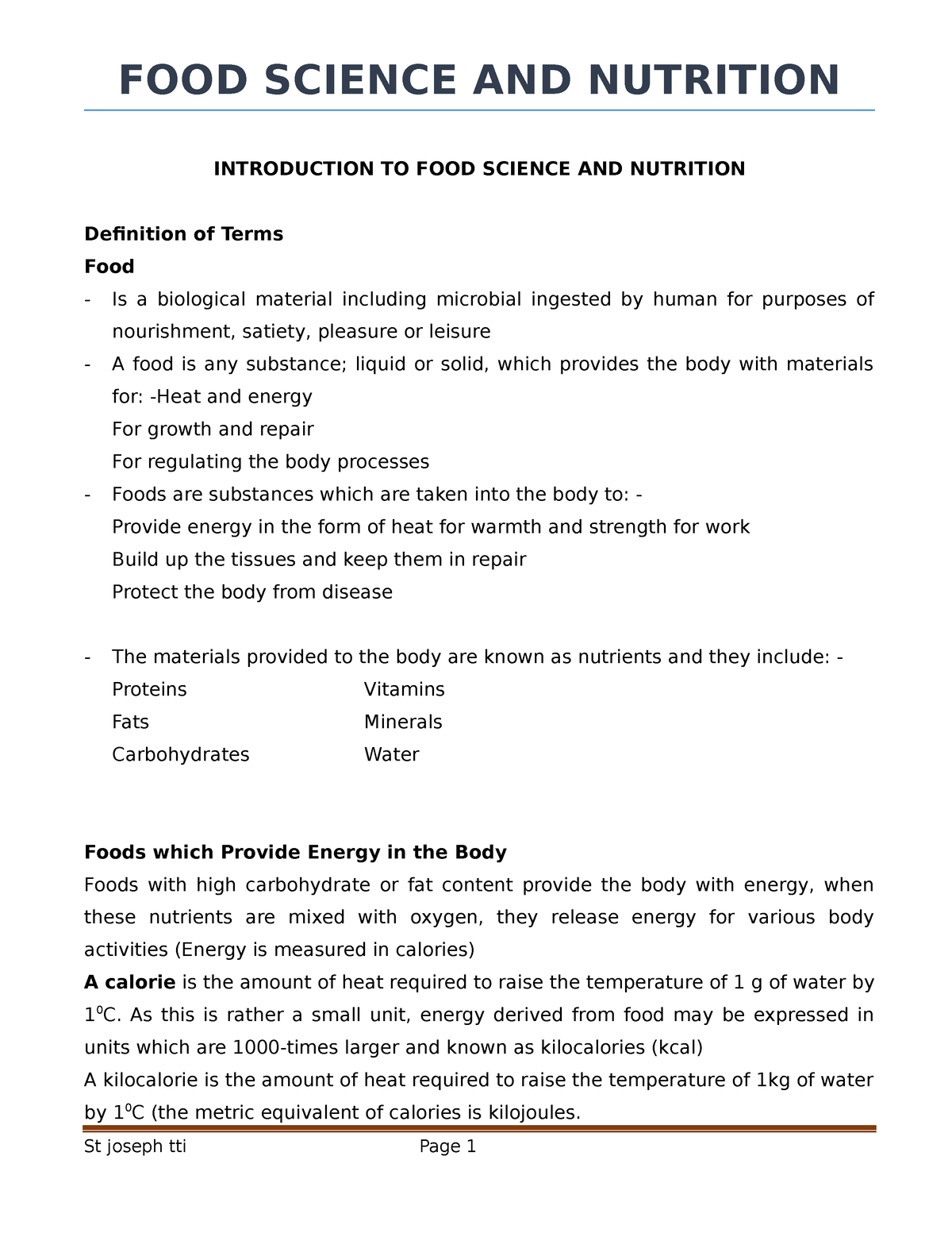 nutrition and food science coursework