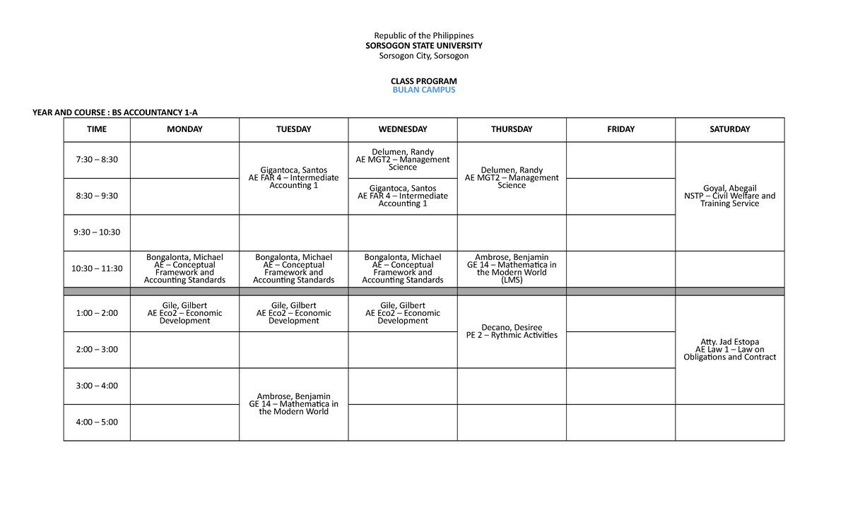 BSA-1A-Schedule 033558 - Republic of the Philippines SORSOGON STATE ...