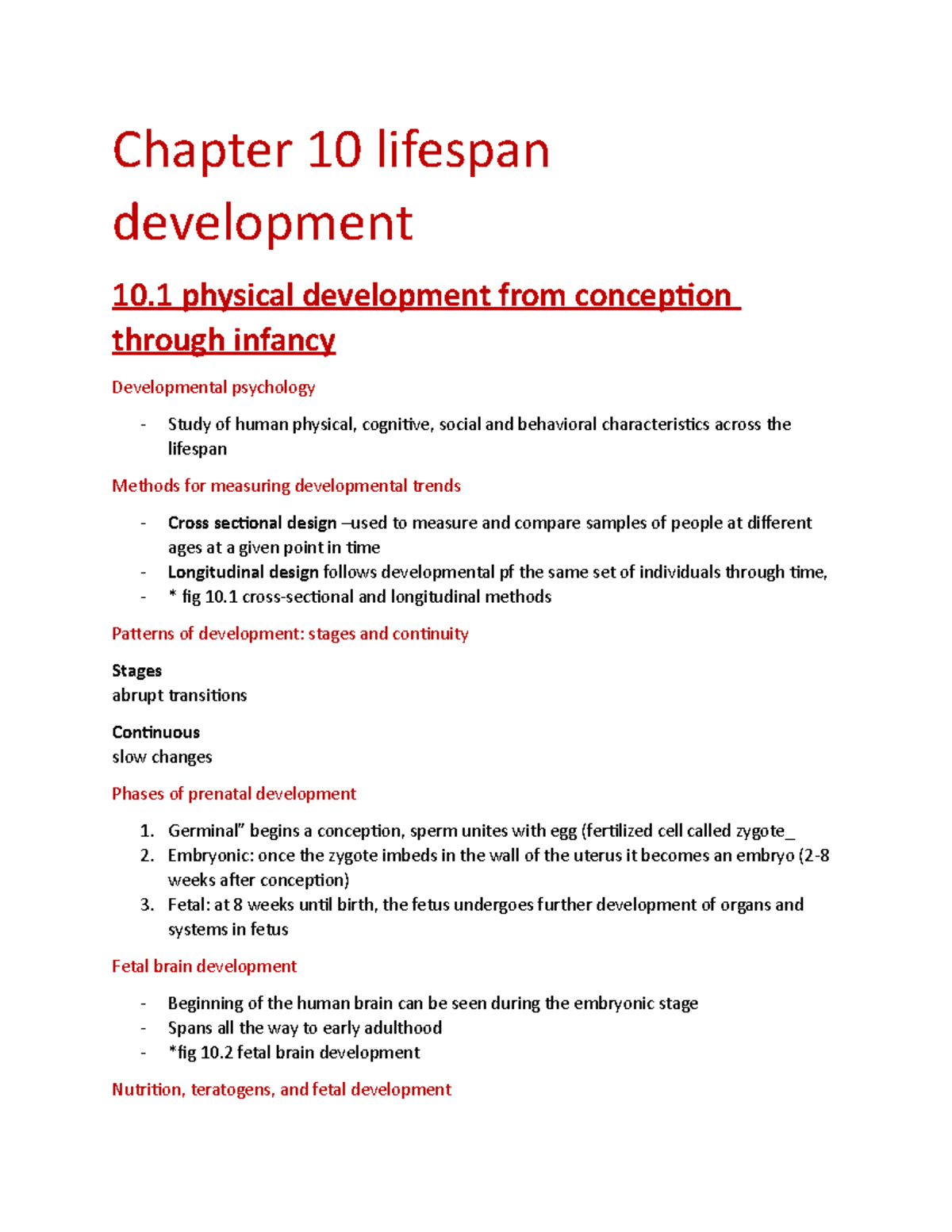 Ch. 10 Psych Lecture Notes - Chapter 10 Lifespan Development 10 ...