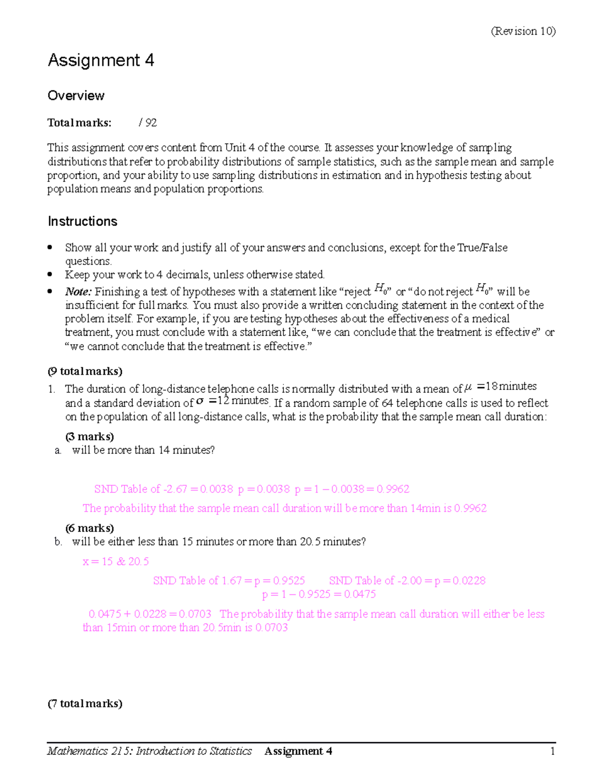 Assignment 4 - PDF - Assignment 4 Overview Total marks: / 92 This ...