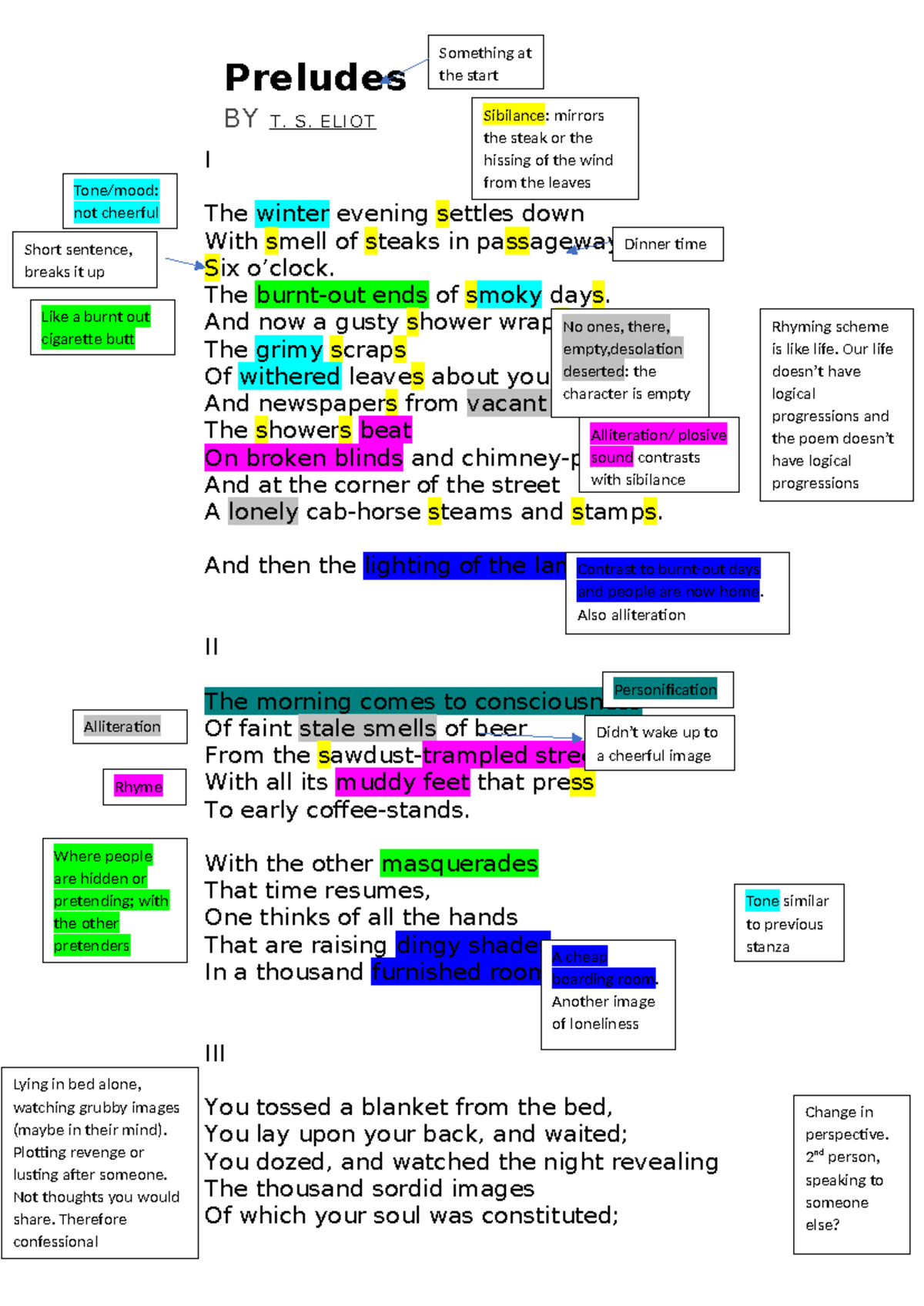 T s eliot preludes annotated 652f3a09e0a7f - Preludes BY T. S. ELIO T I ...