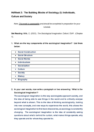 Wb1 understanding society - Week 1 Workbook: What is Sociology? Week 1 ...