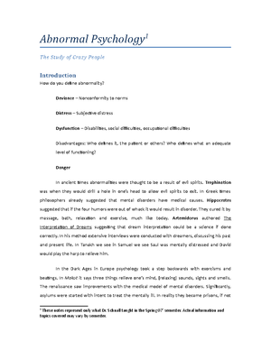 Abnormal notes - What is a Psychological Disorder? -Time Period-how ...