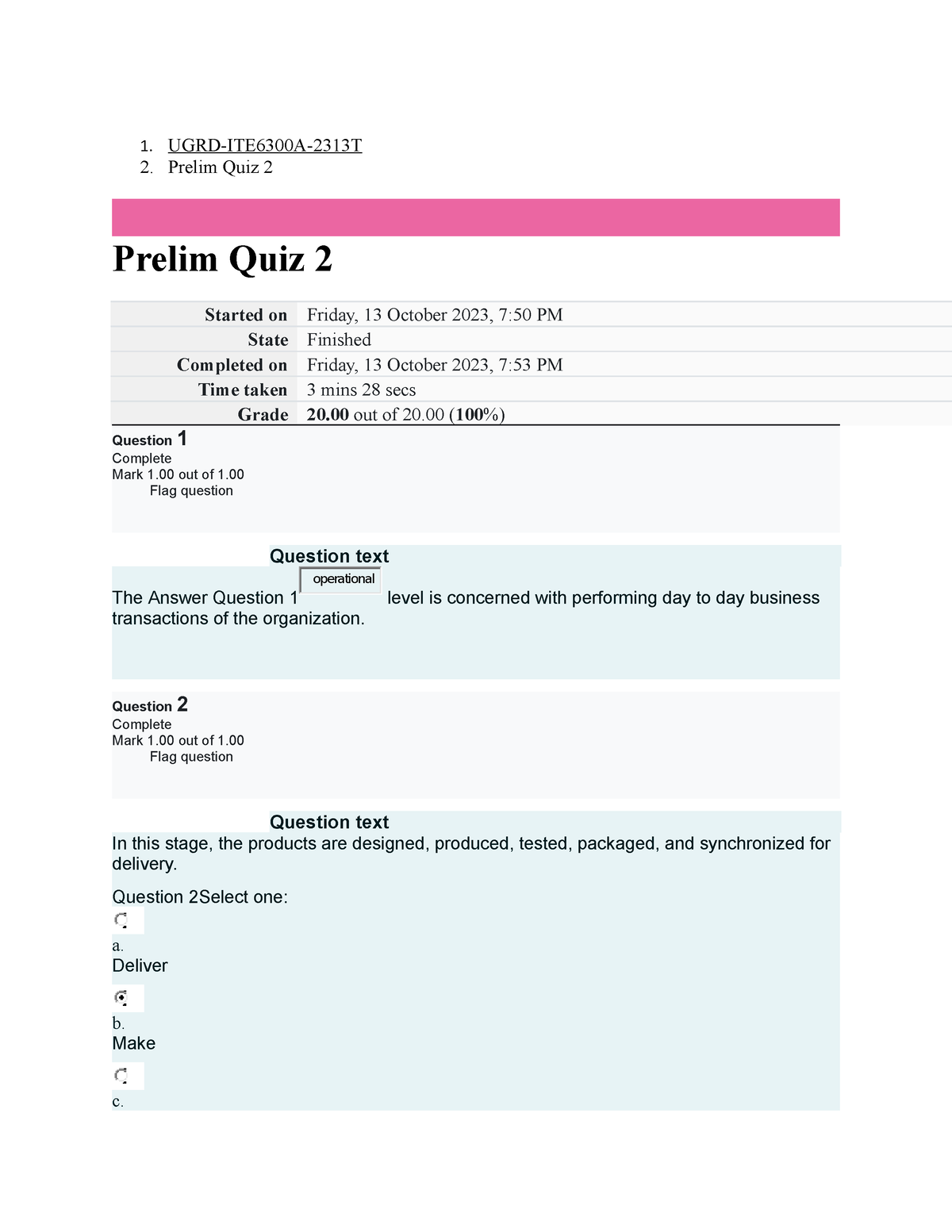 UGRD-ITE6300A Information Management Prelim Quiz 2 - 1. UGRD-ITE6300A ...