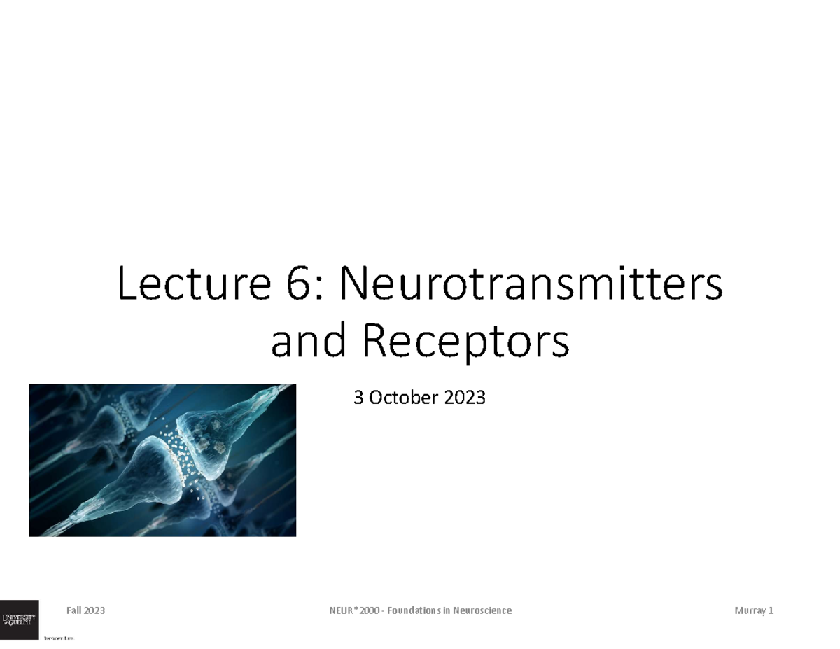 Neur2000 Lecture 6 Neurotransmitters and Receptors I - Lecture 6 ...