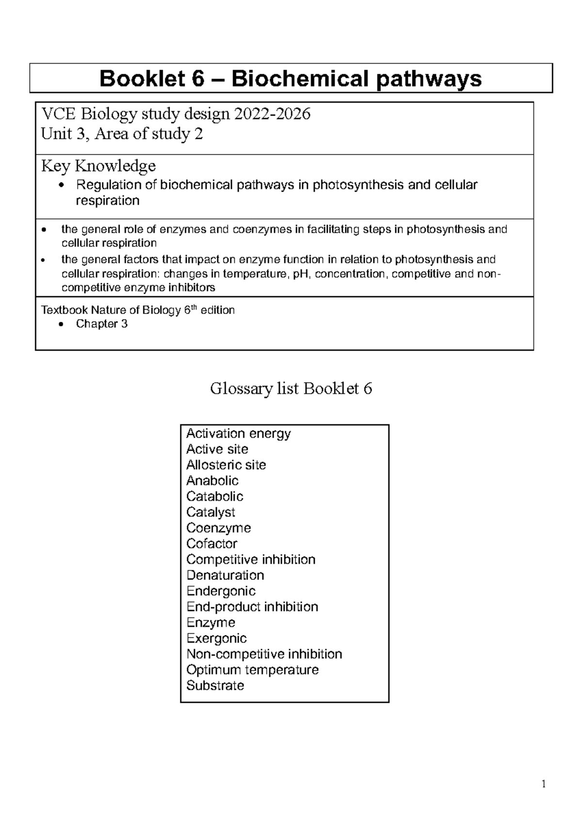 12D Booklet 6 biochemical pathways 2022 Booklet 6 Biochemical
