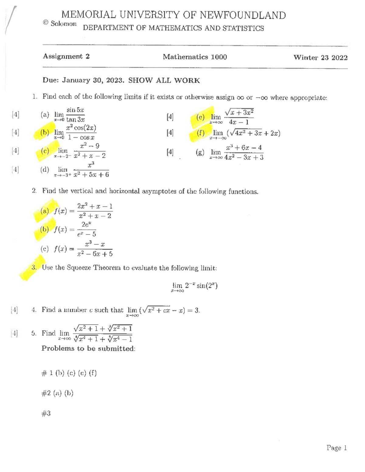 assignment 2 soln - Math 1000 - Studocu