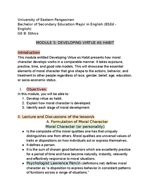 Ge 8 Ethics Module 8 Aristotles Virtue Ethics University Of Eastern