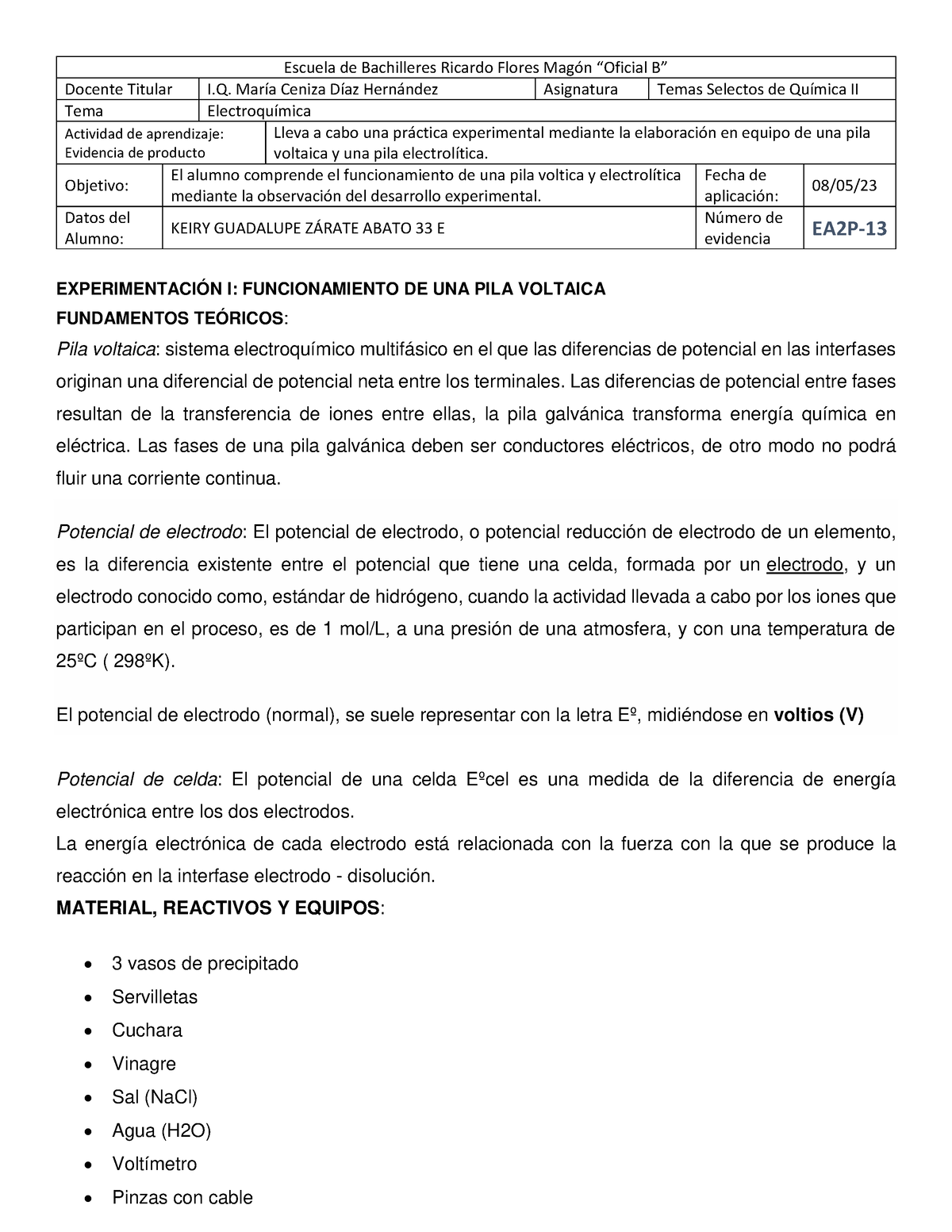 B2 3. Reporte De Práctica Electroquímica - Escuela De Bachilleres ...