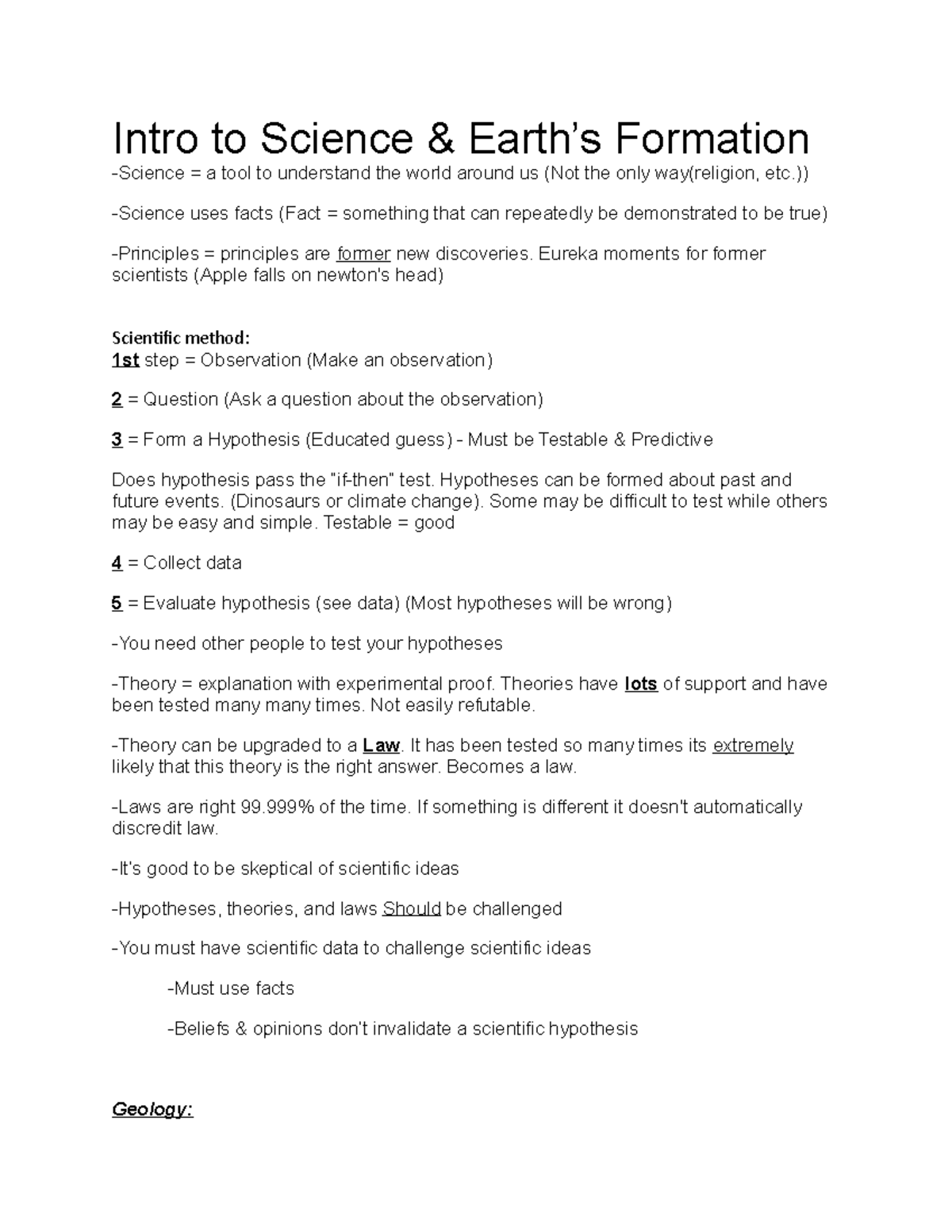 Geology Notes 1 - Intro To Science & Earth’s Formation -Science = A ...