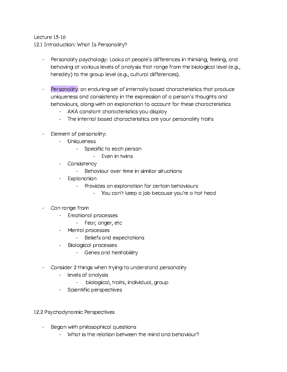 Chapter 12 personality lecture 13 12 introduction what is