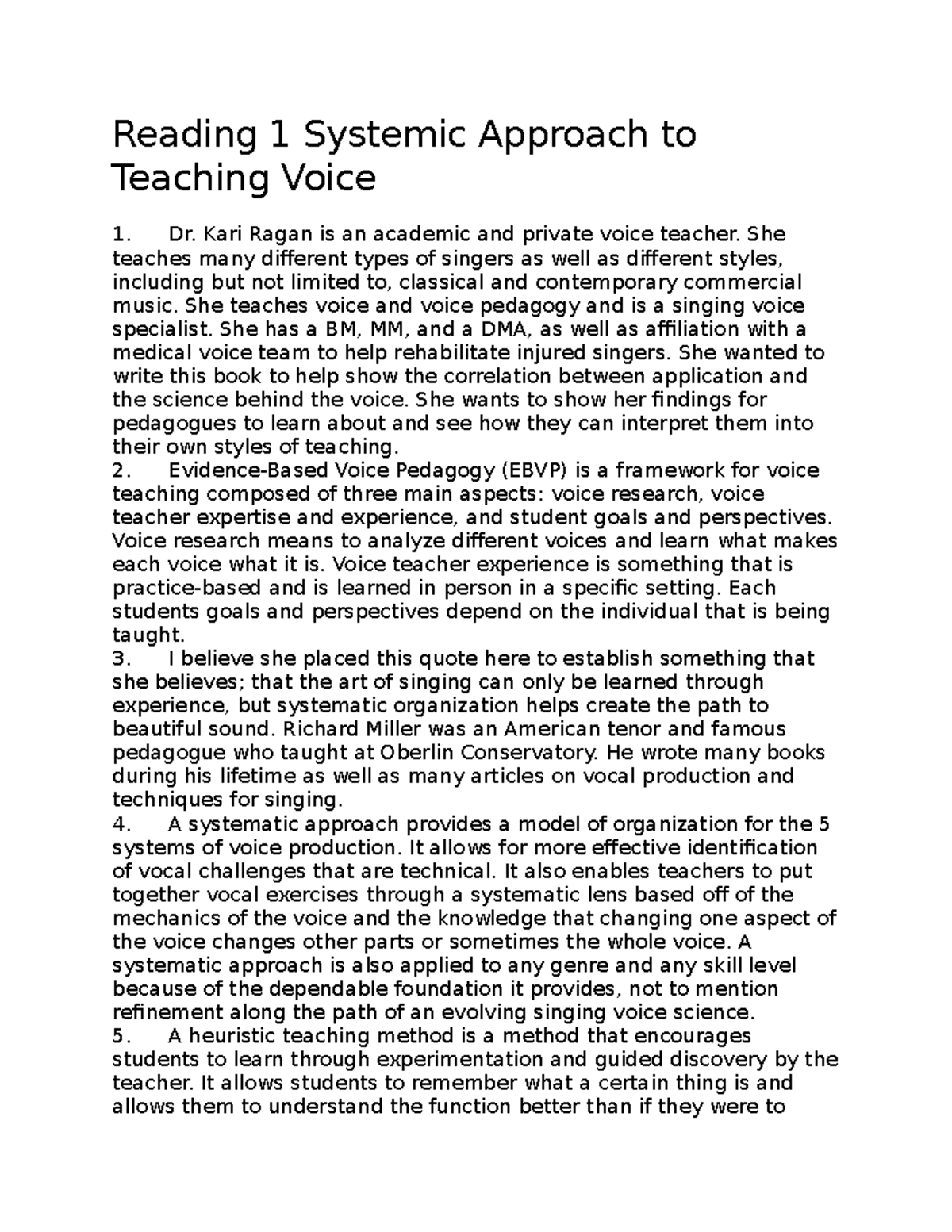 Reading 1 Systemic Approach to Teaching Voice - Kari Ragan is an ...