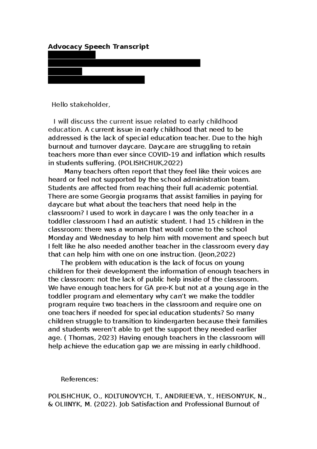 Advocacy Speech Transcript - Advocacy Speech Transcript Keydra Evans ...