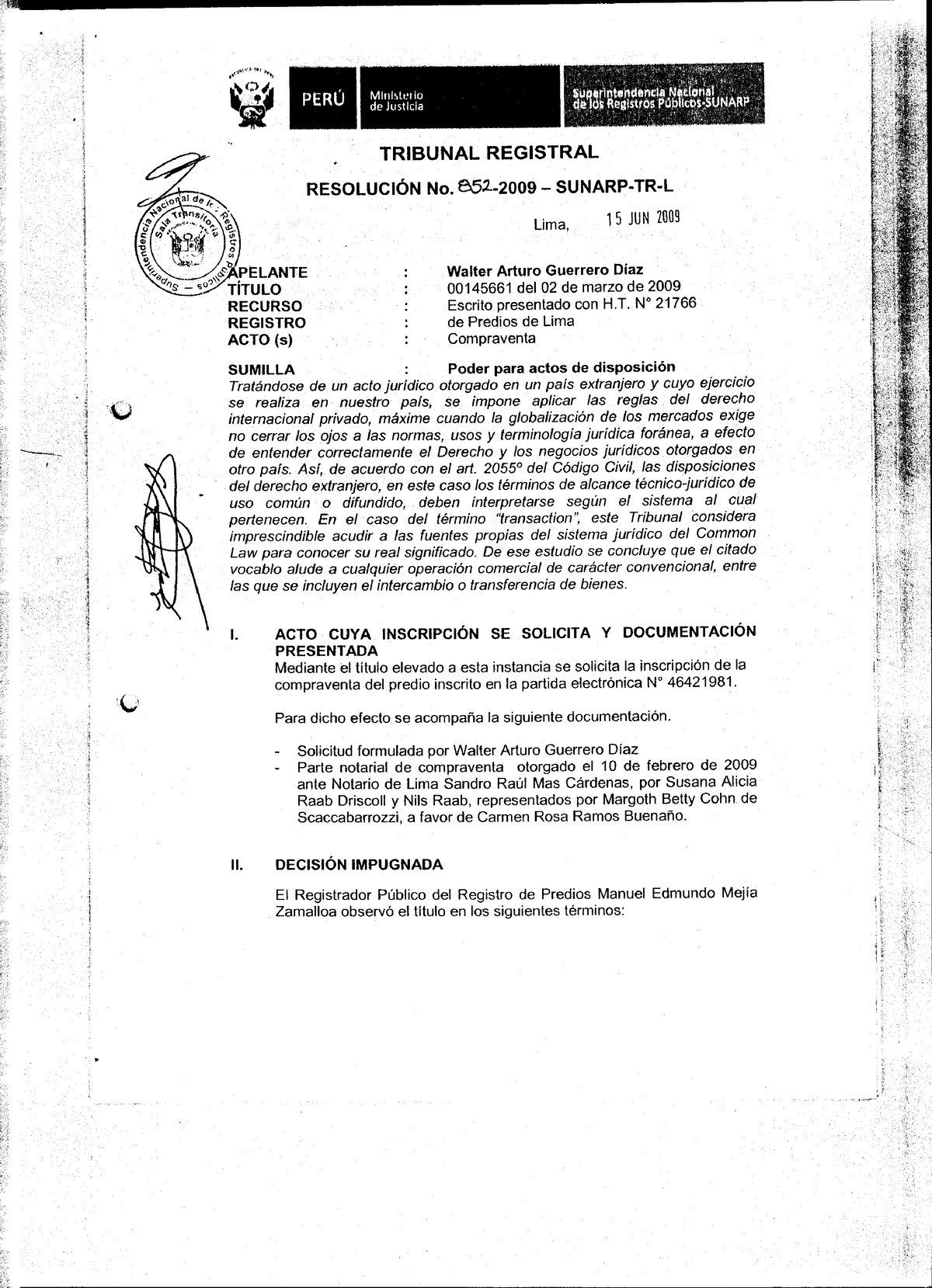 Res 852 2009 Sunarp Tr L Representación Y Apoderamiento Ehilffiffi Tribunalregistral 1901