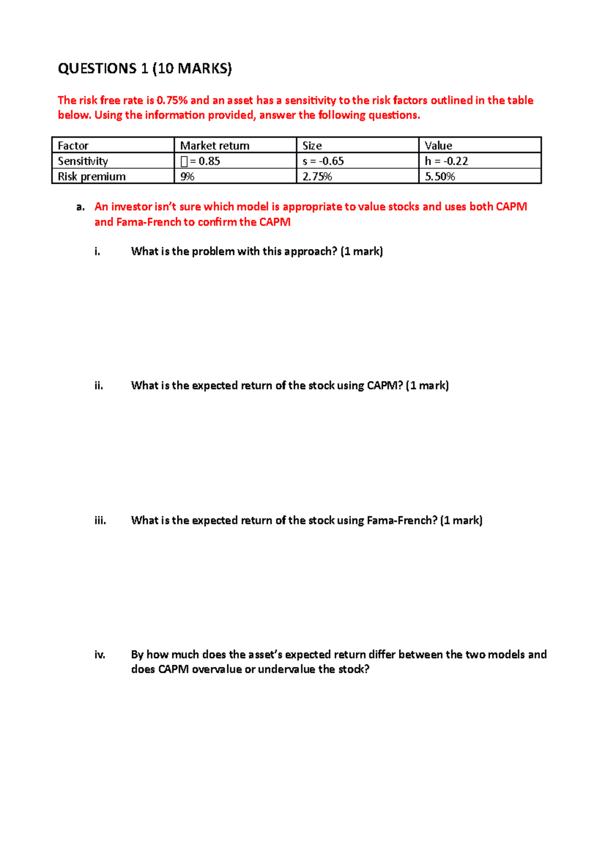 INVESTMENT MANAGEMENT QUESTIONS TO PRACTICE FOR TEST - QUESTIONS 1 (10 ...