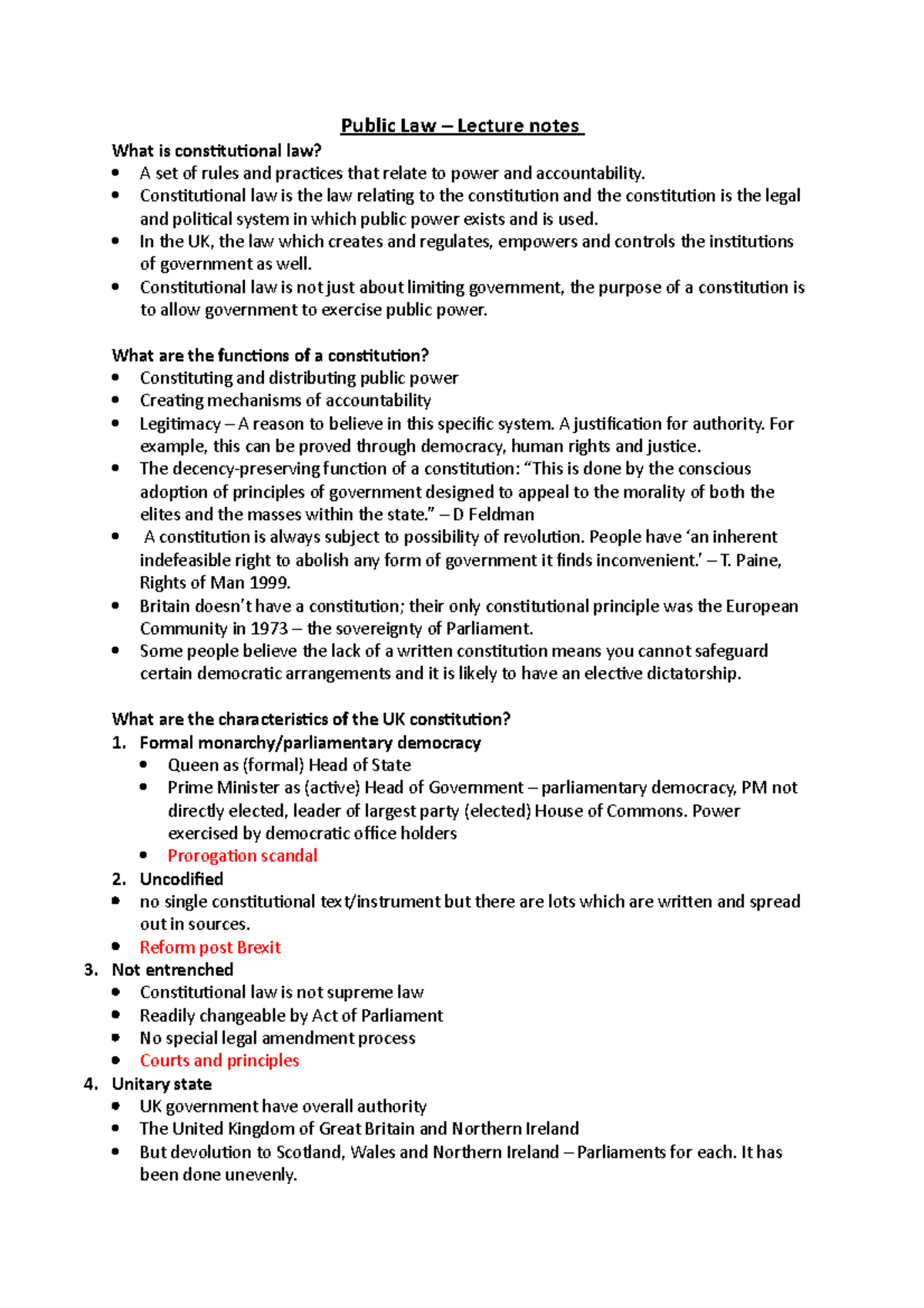 Public Law - Lecture Notes, Semester 1 - Public Law – Lecture notes ...